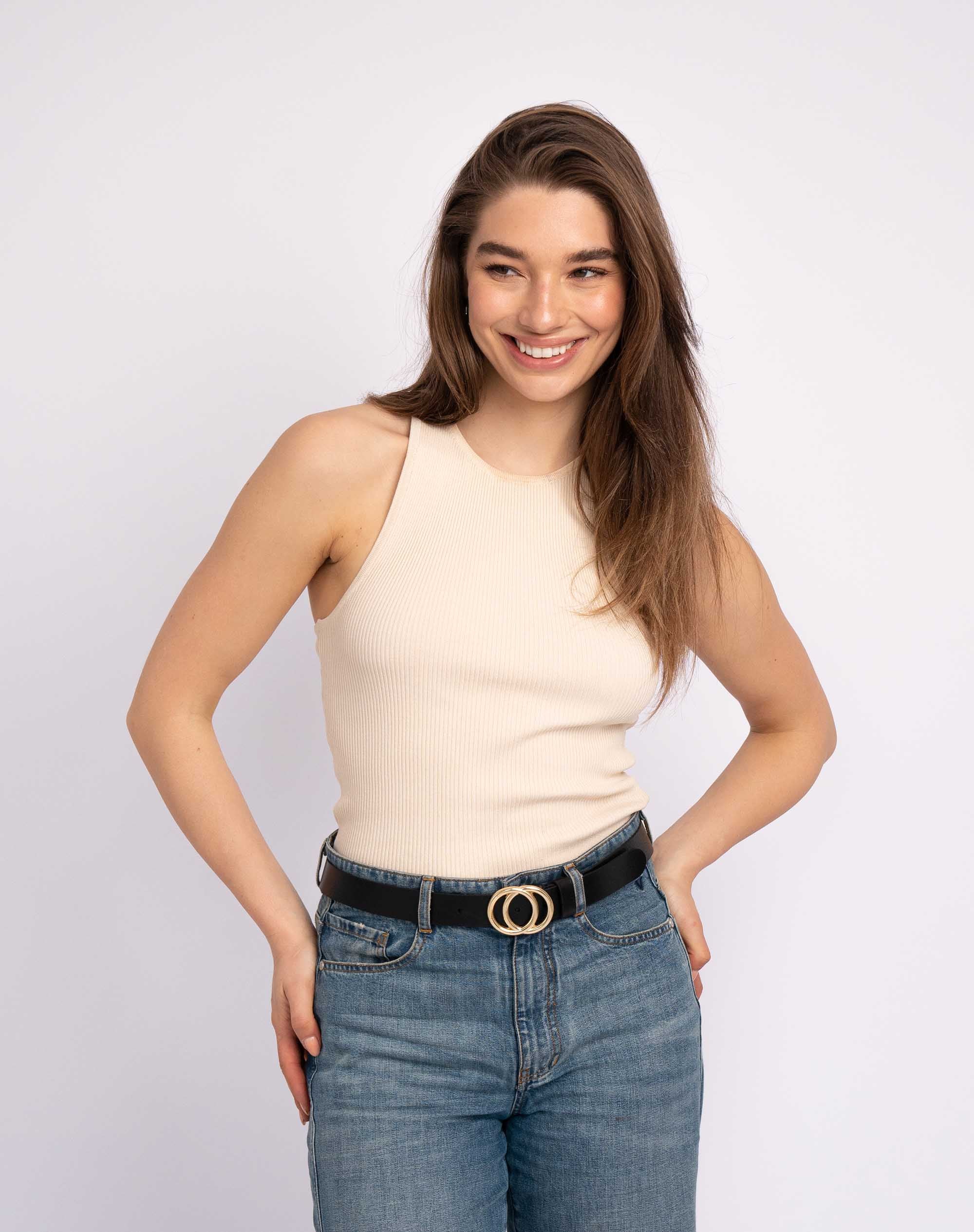 Caia | Double Ring Leather Belt with Gold Buckle