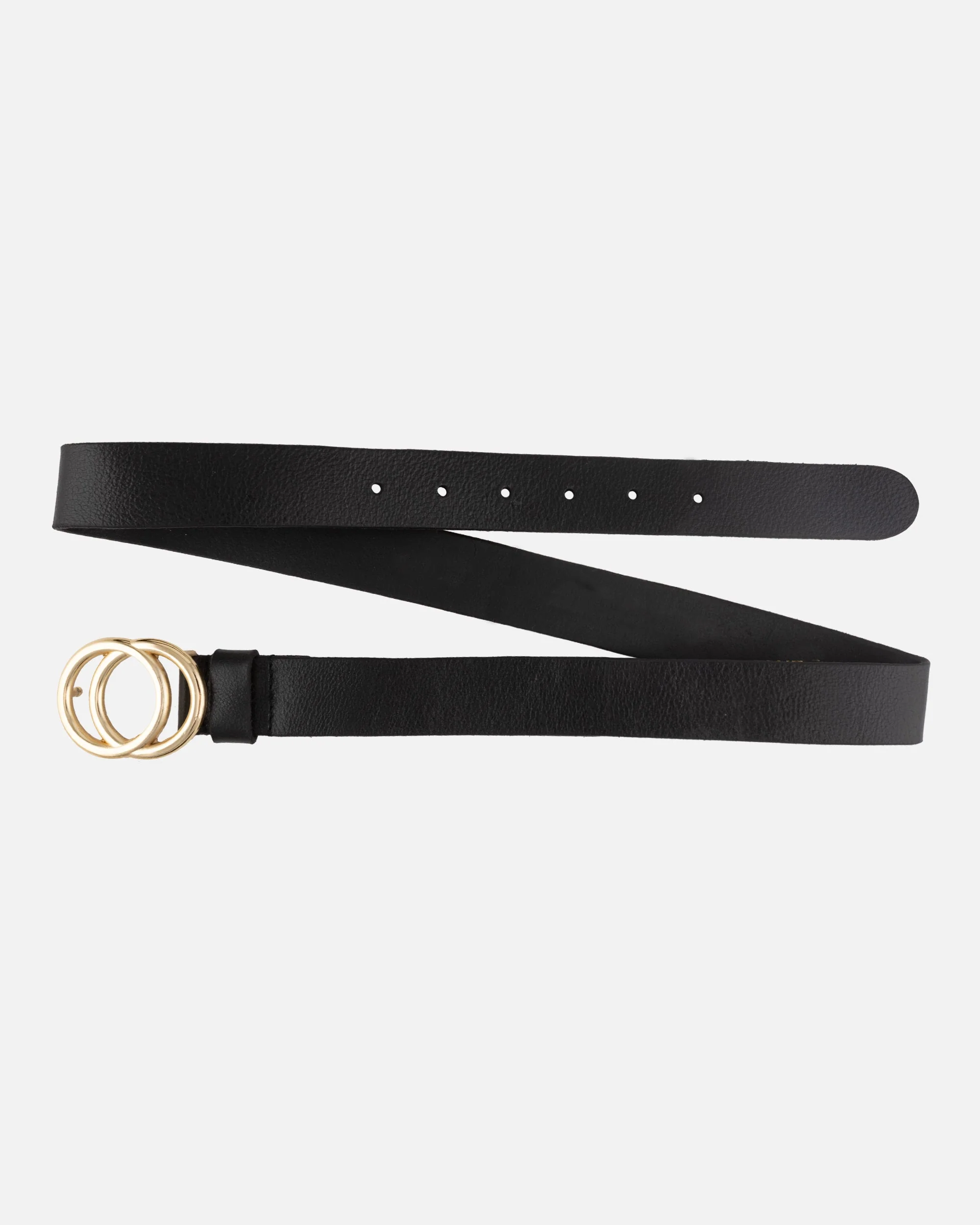 Caia | Double Ring Leather Belt with Gold Buckle