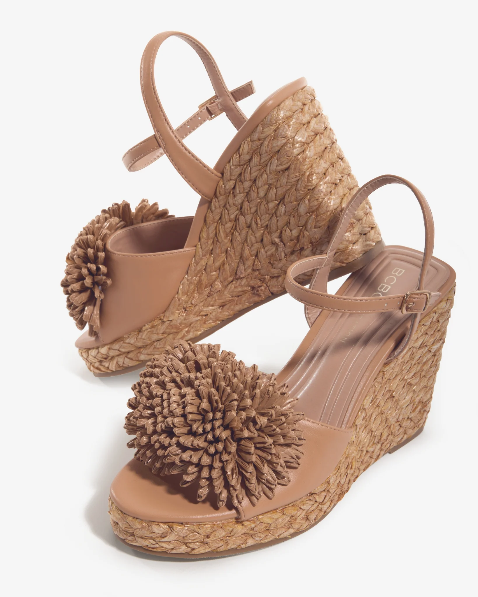 3D Raffia Flower Wedge Fawn
