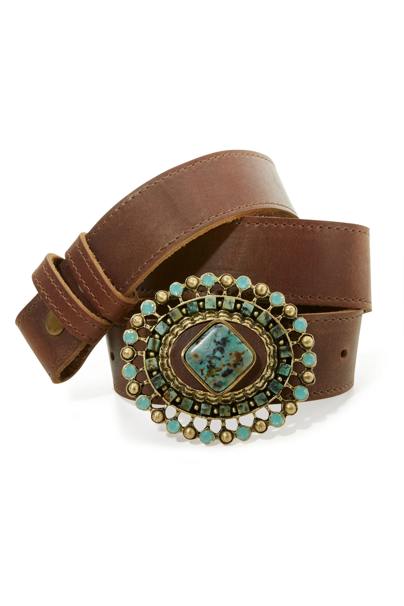Turquoise Multi Stone Buckle Belt Turquoise Multi