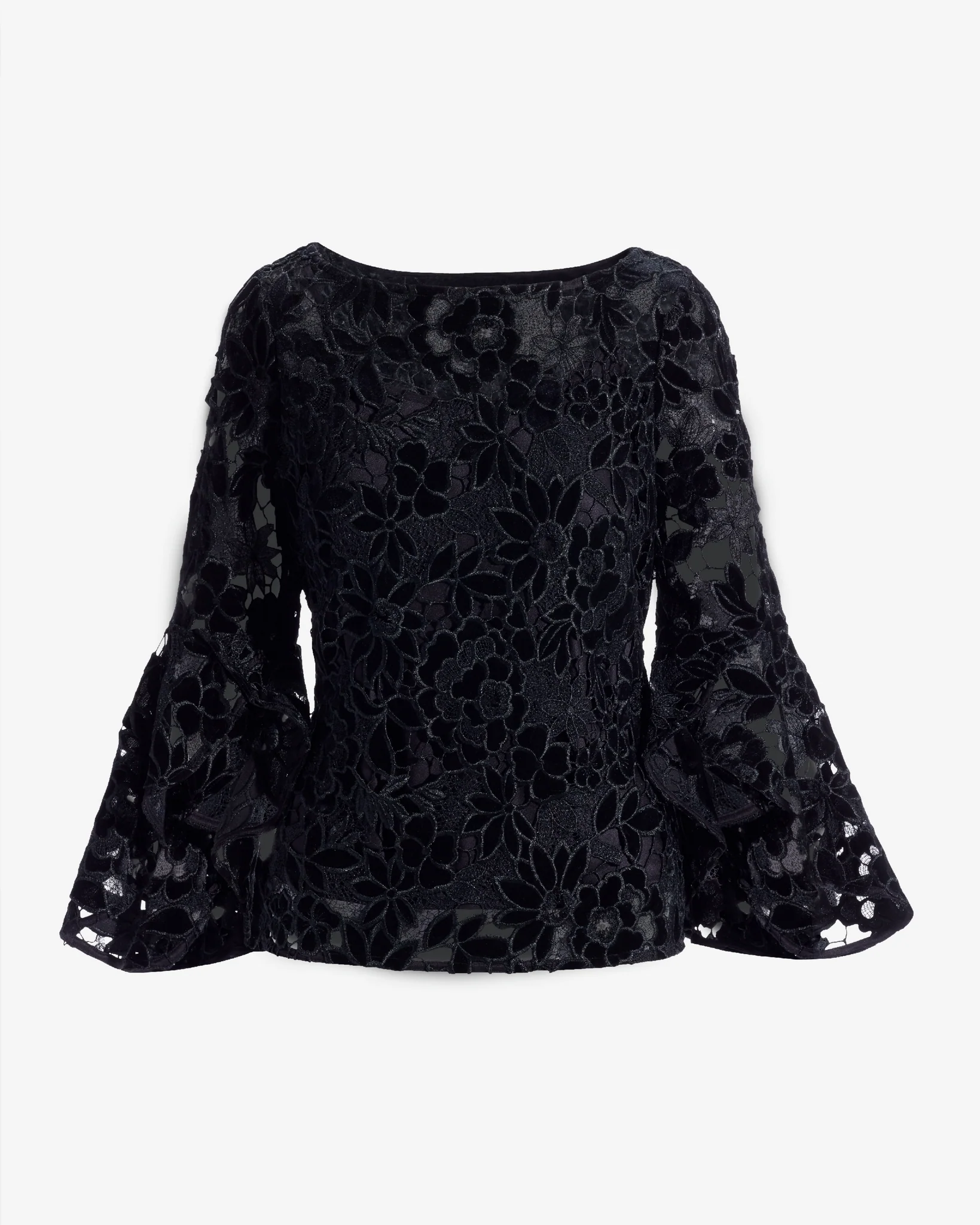 Velvet Lace Drama Sleeve Blouse Black