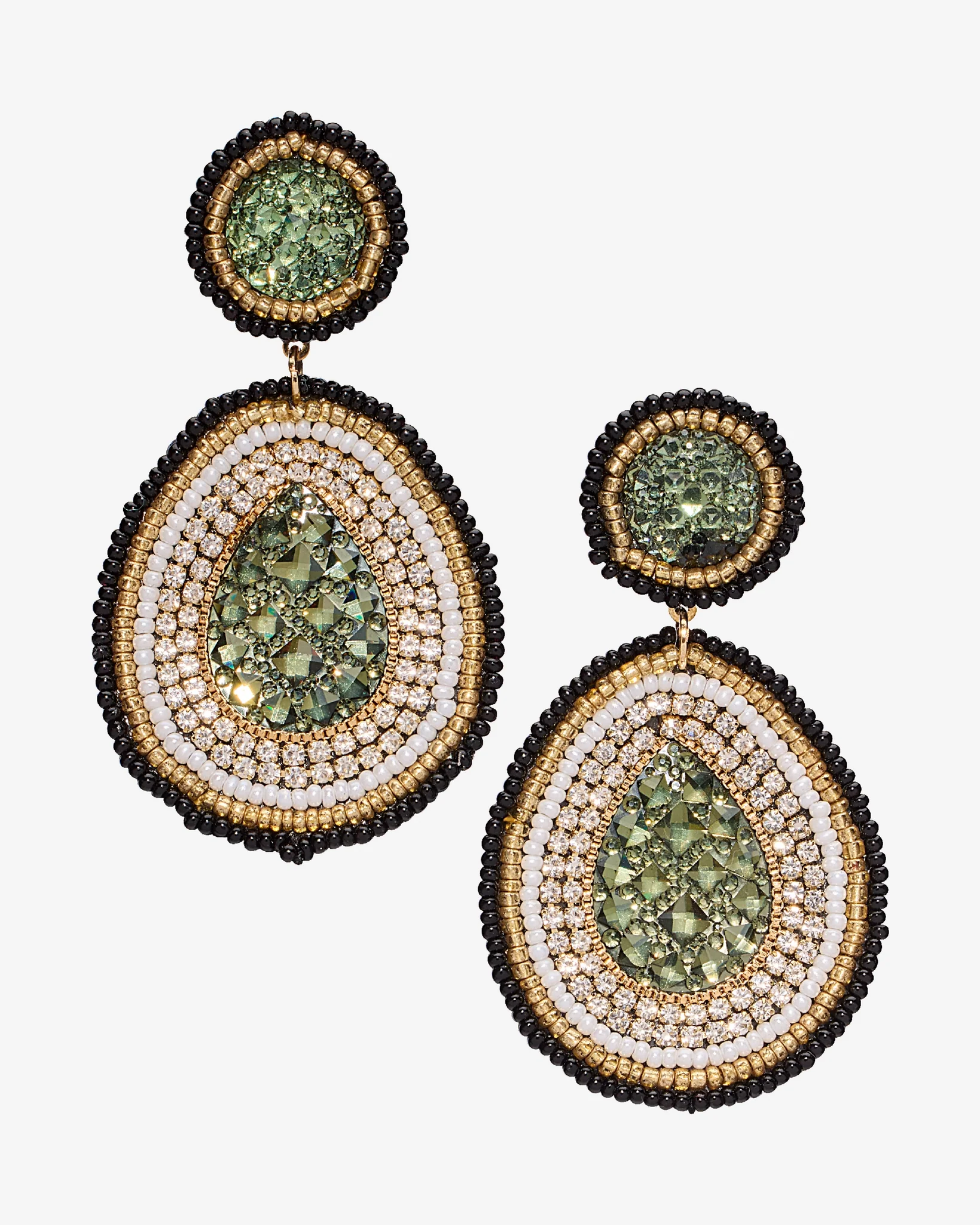 Beaded Stone Tear Drop Earring Olive
