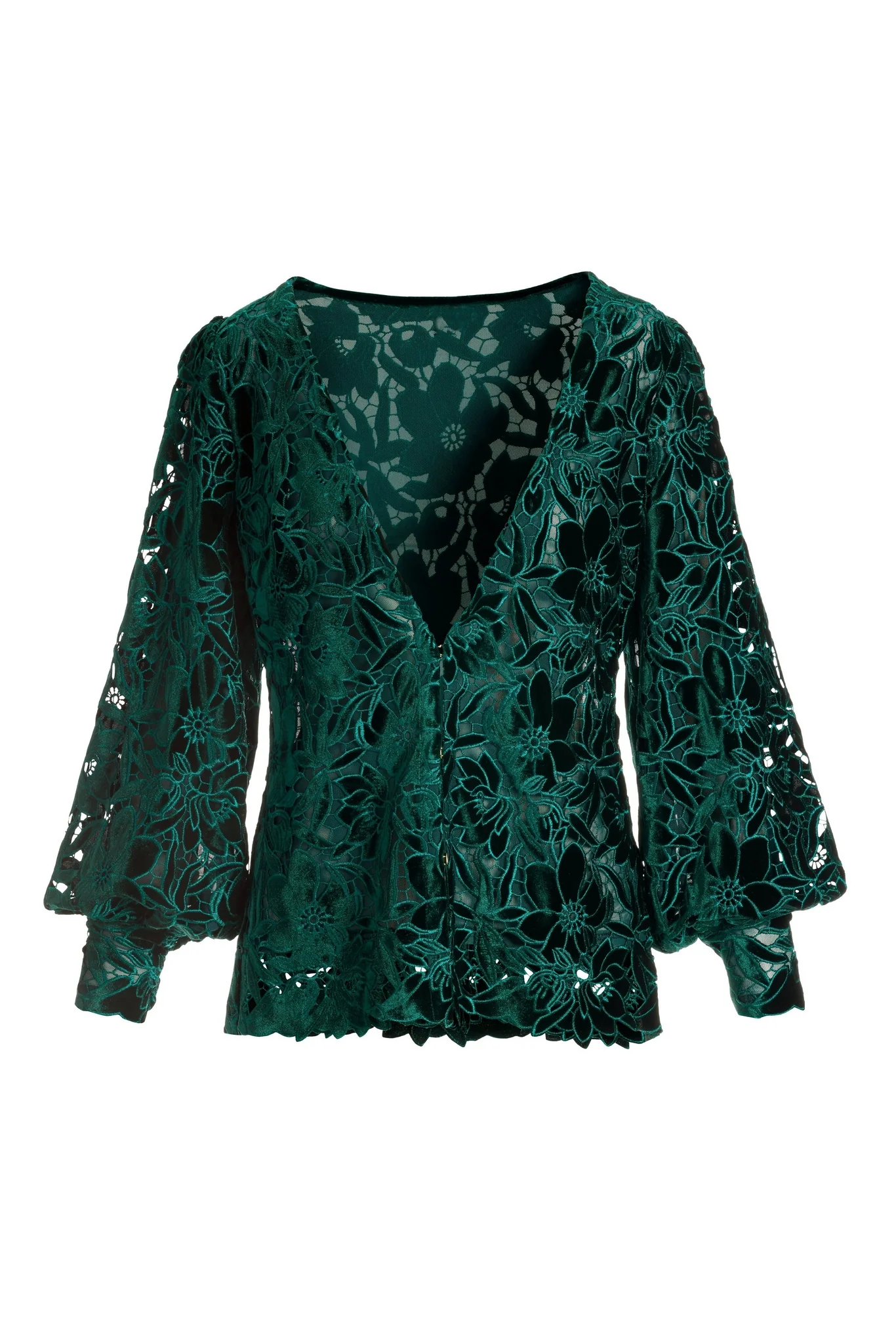 Velvet Floral Lace Hip Length Duster Emerald