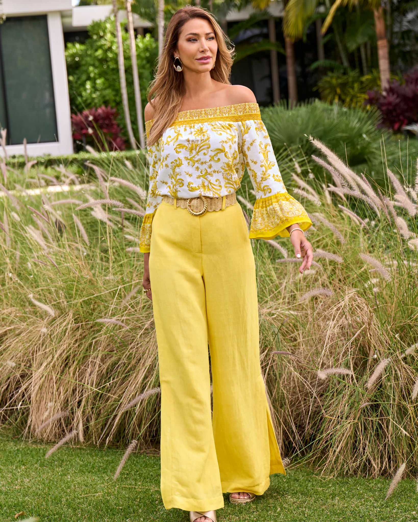 Casual side slit Linen pant Lemon Drop