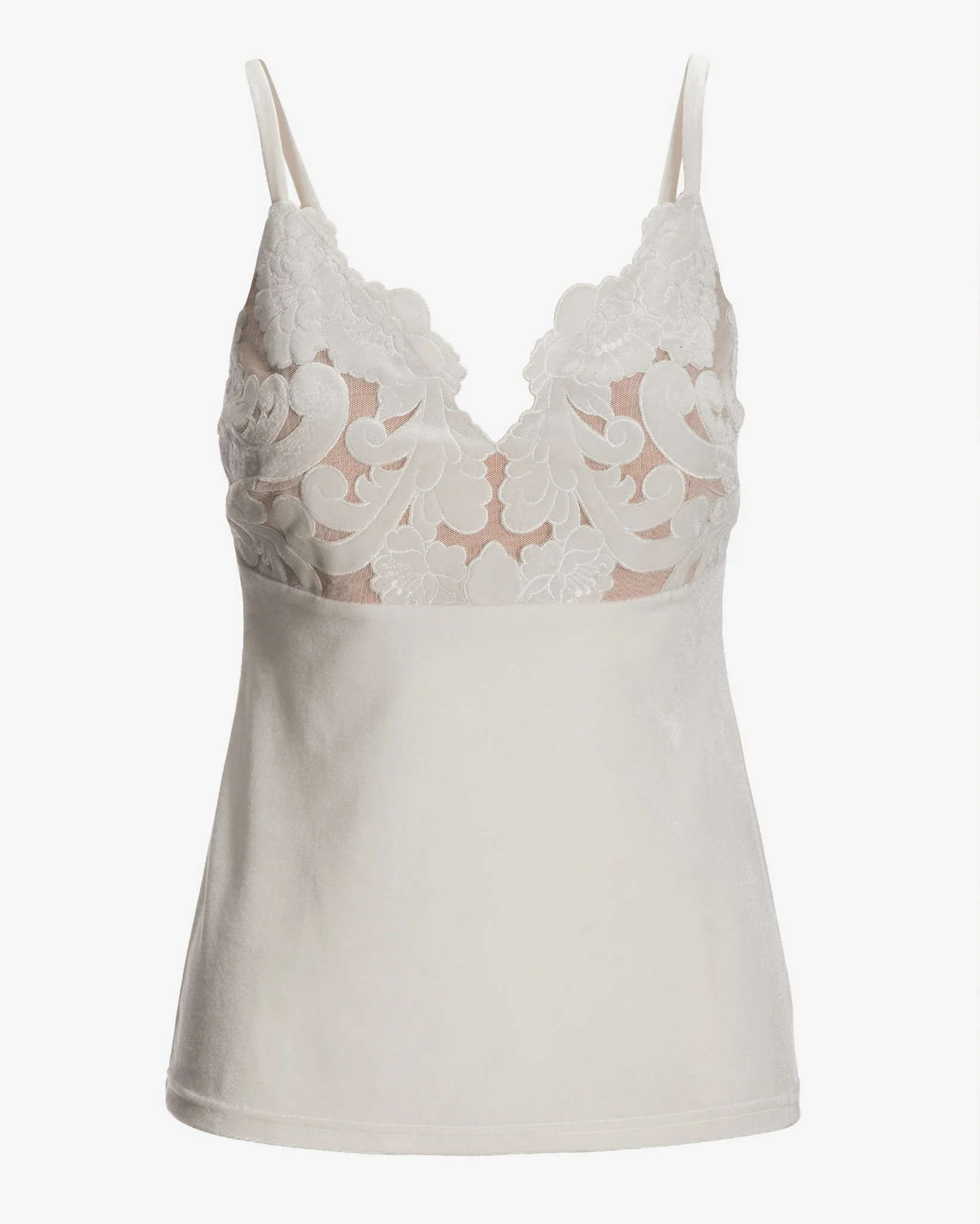Velvet Scalloped Lace V Neck Cami Top Off White