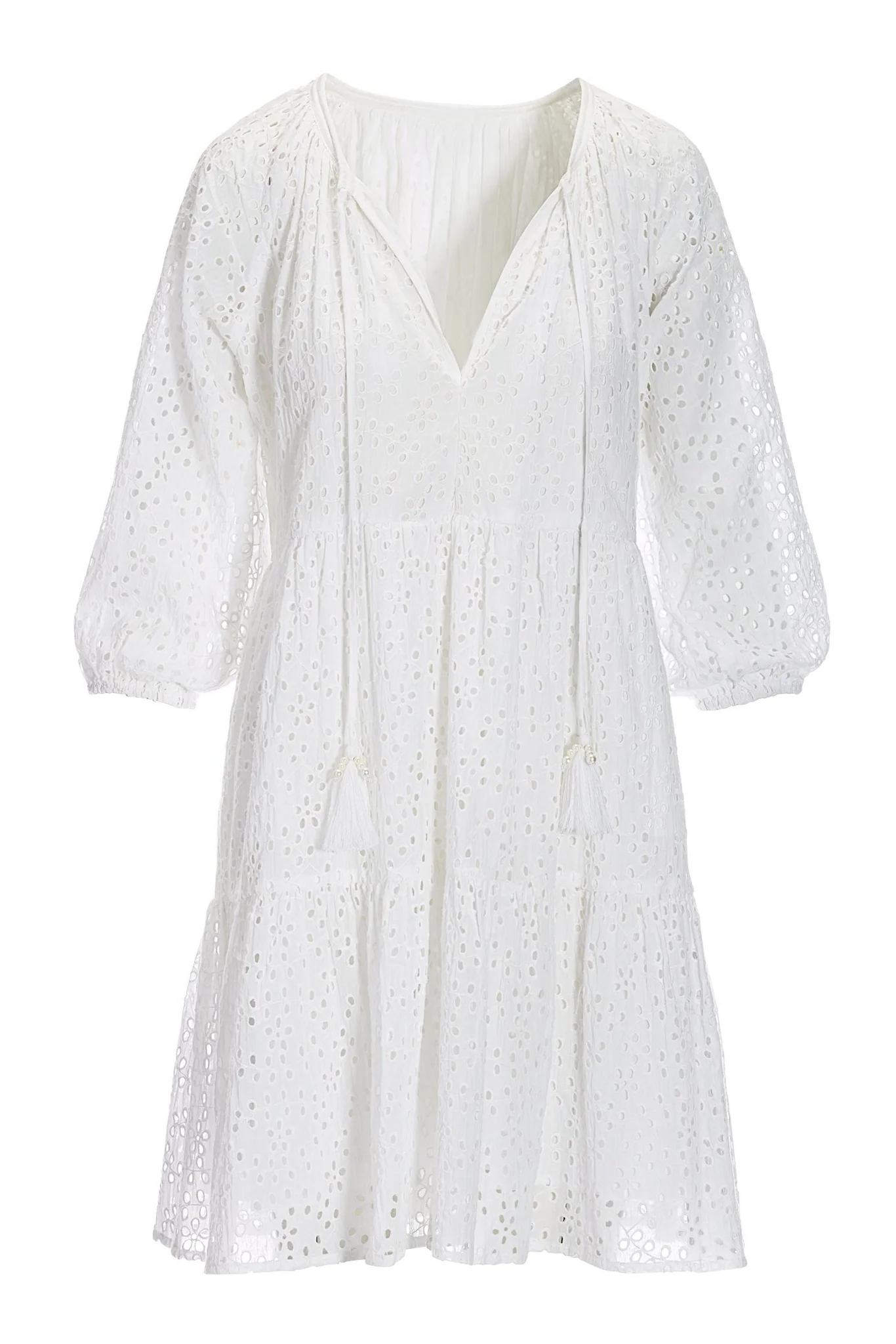 Tiered Eyelet Dress White