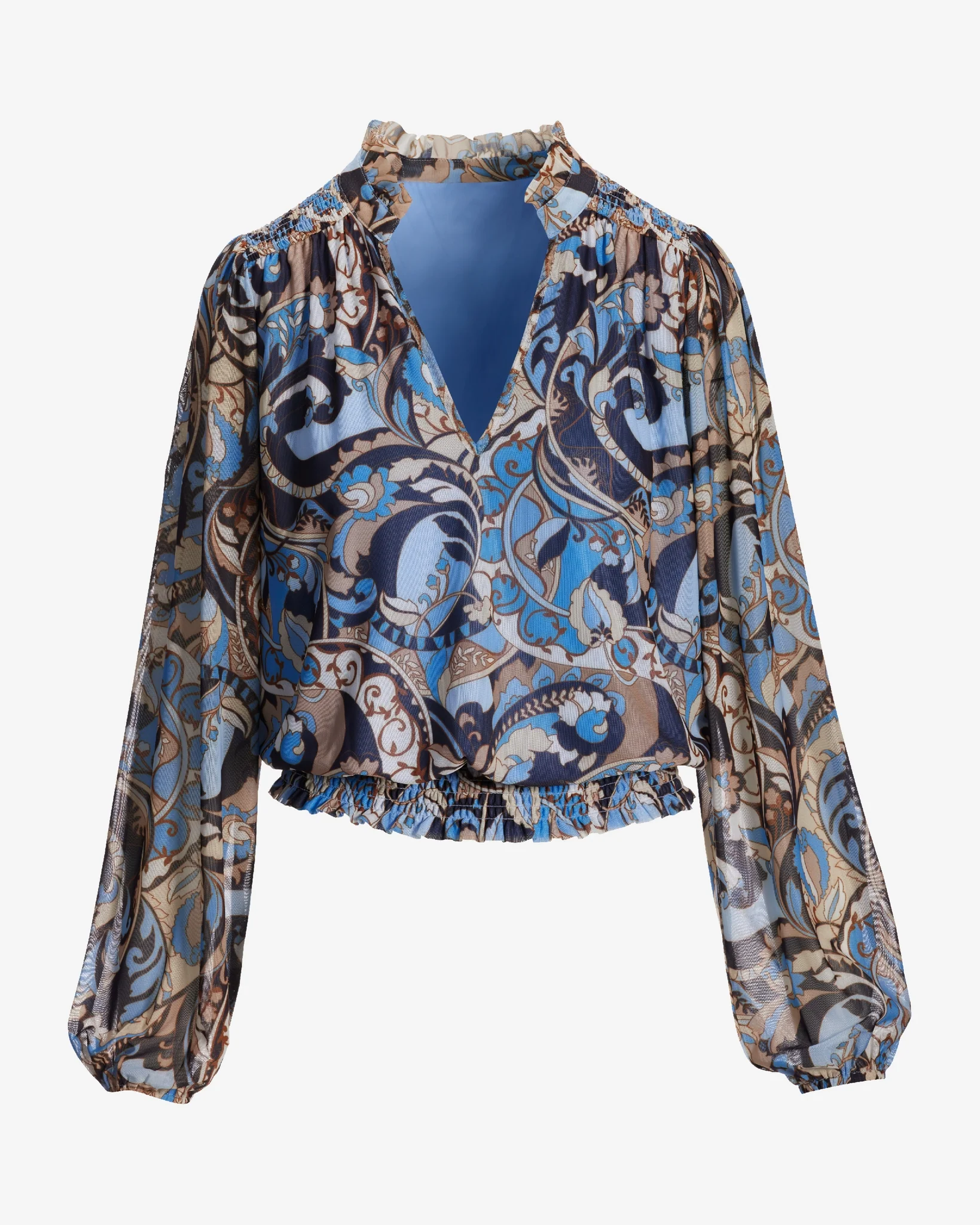 Autumn Paisley Mesh Blouson Top Blue/Neutral