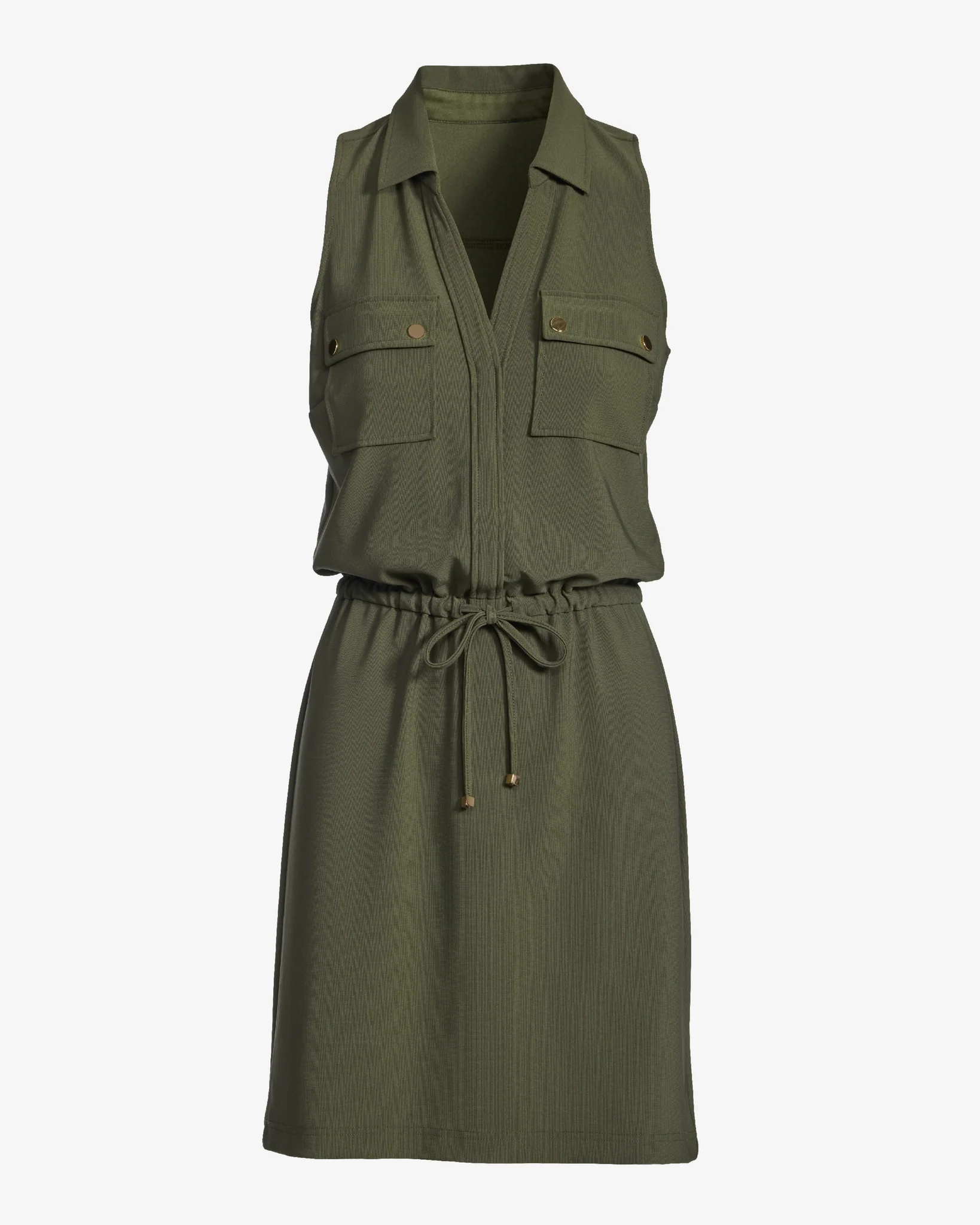 Beyond Travel Chic Drawstring Utility Dress Olive Night