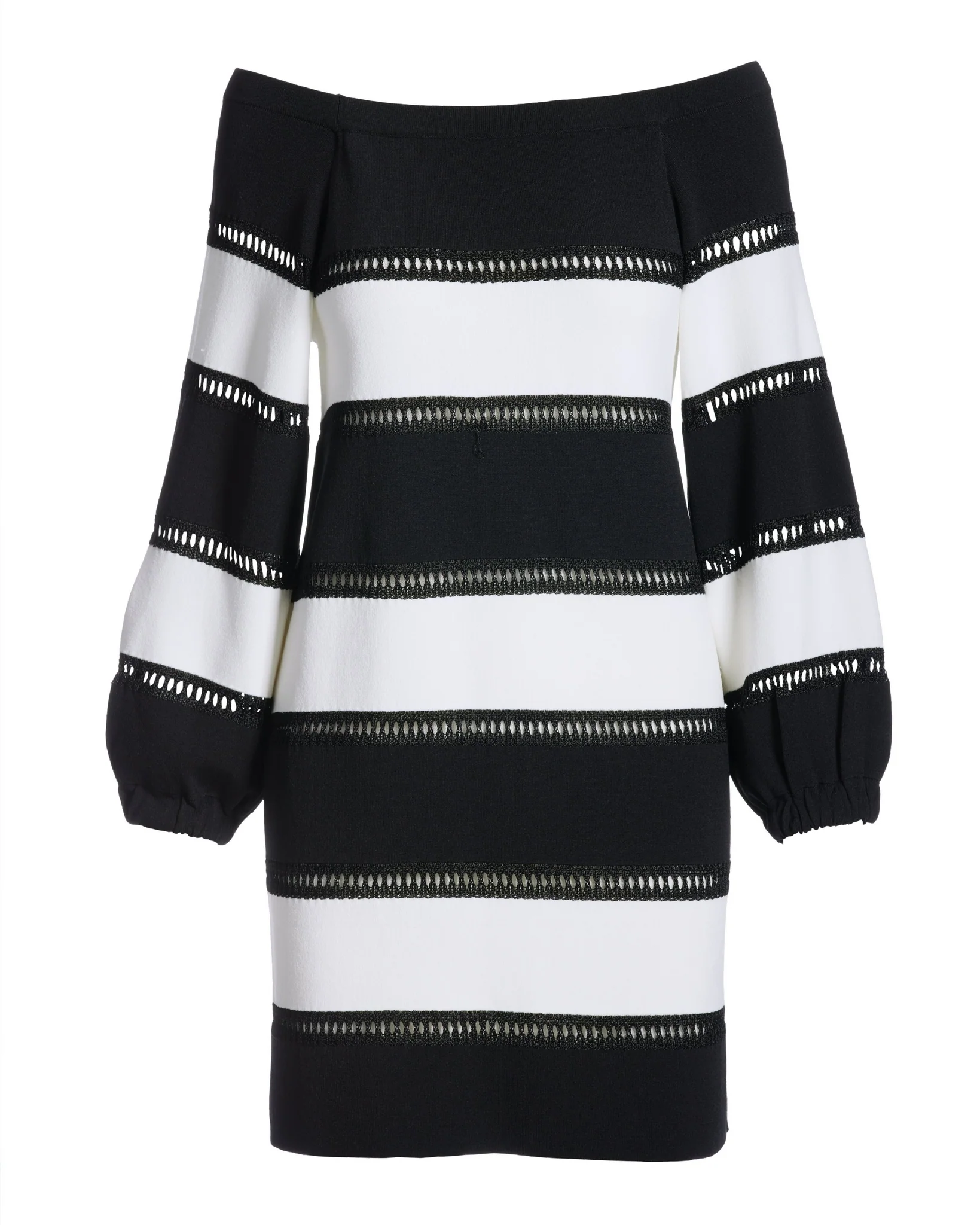 Bold Stripe Off the Shoulder Sweater Dress Black/White