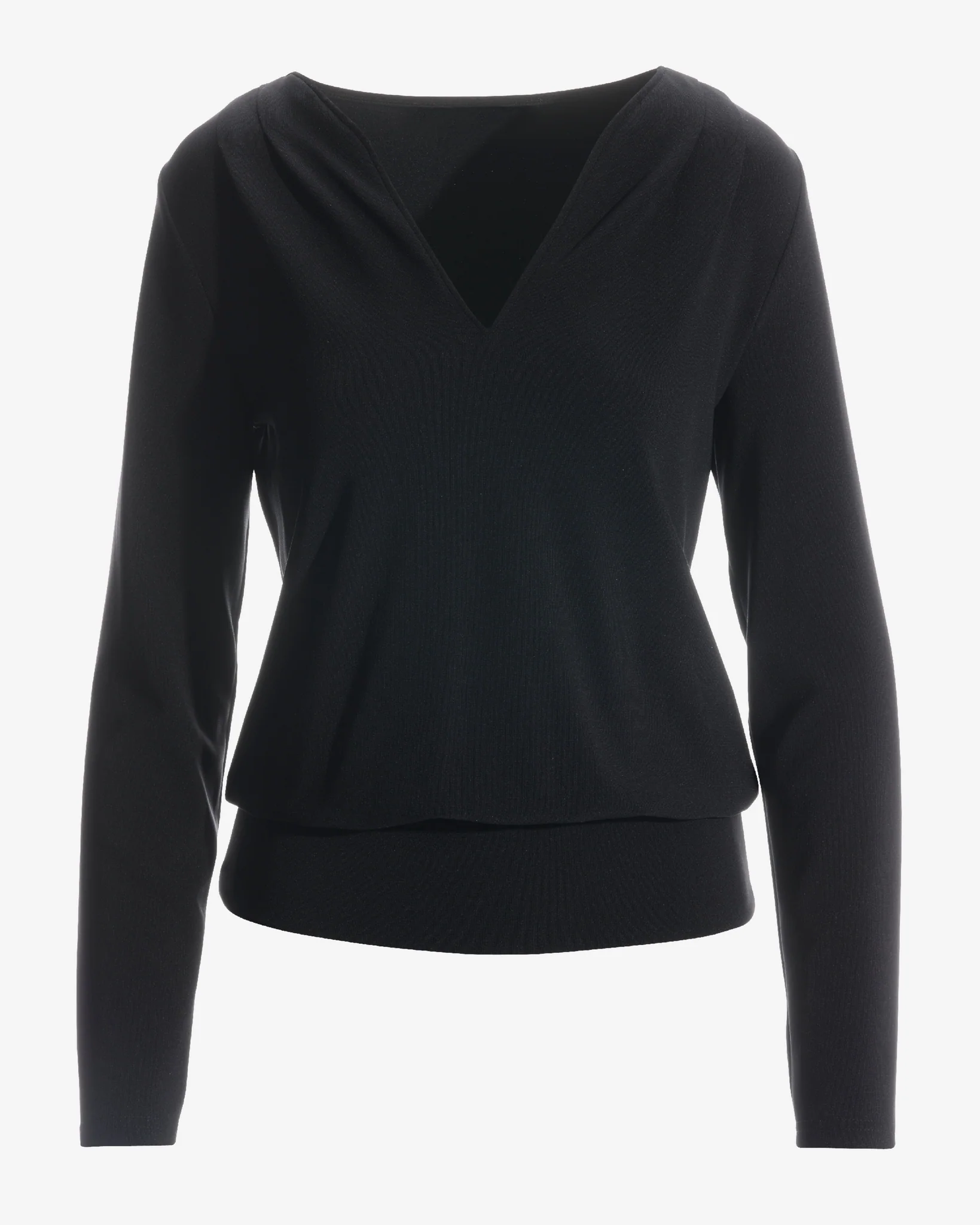 Beyond Travel Long Sleeve Stand Collar Blouson Top Jet Black