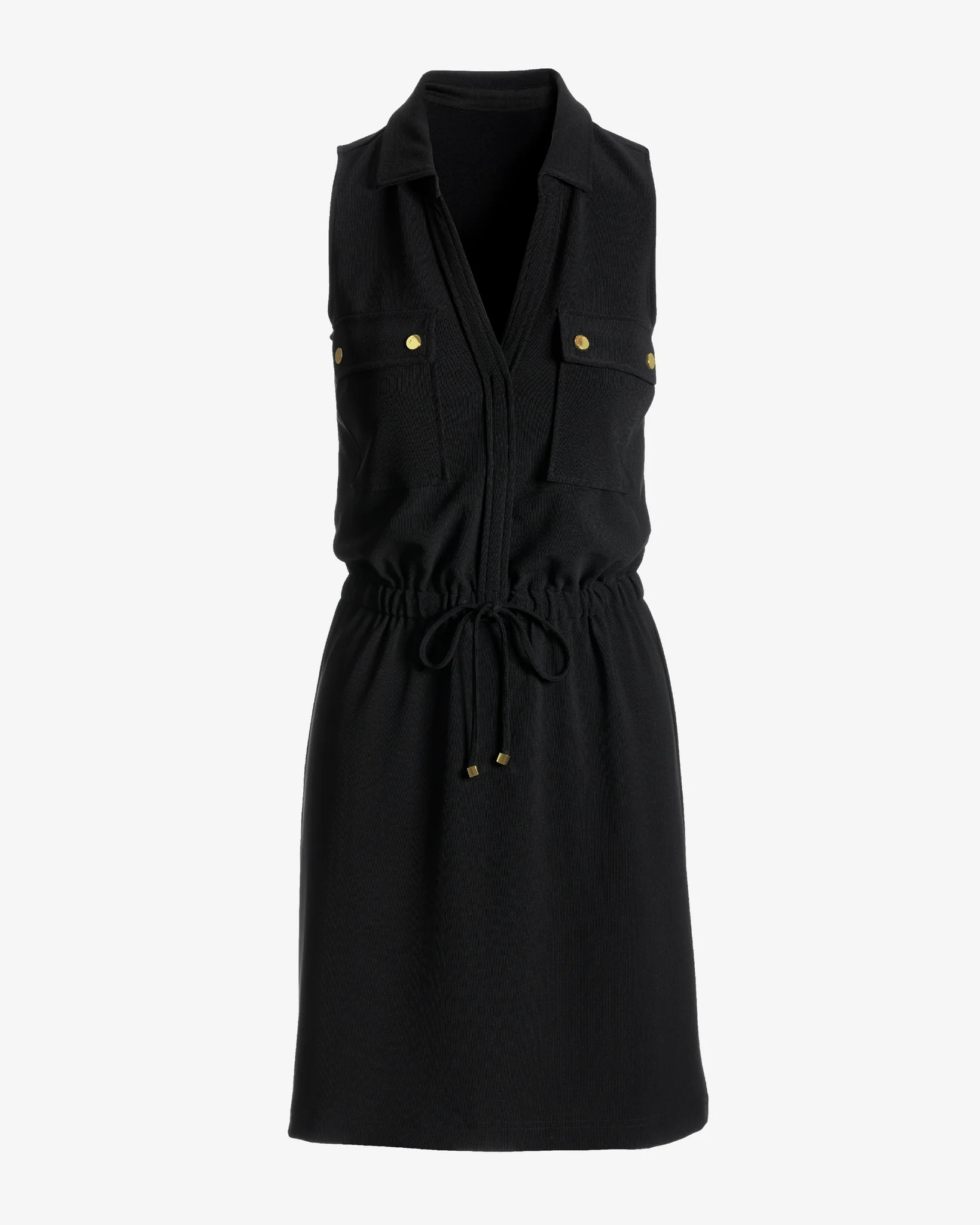 Beyond Travel Chic Drawstring Utility Dress Jet Black