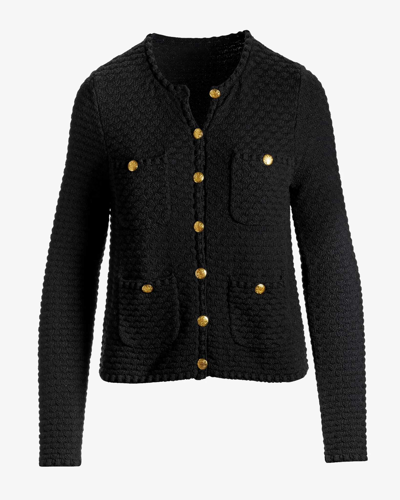 Button Detail Pocket Sweater Cardigan Black