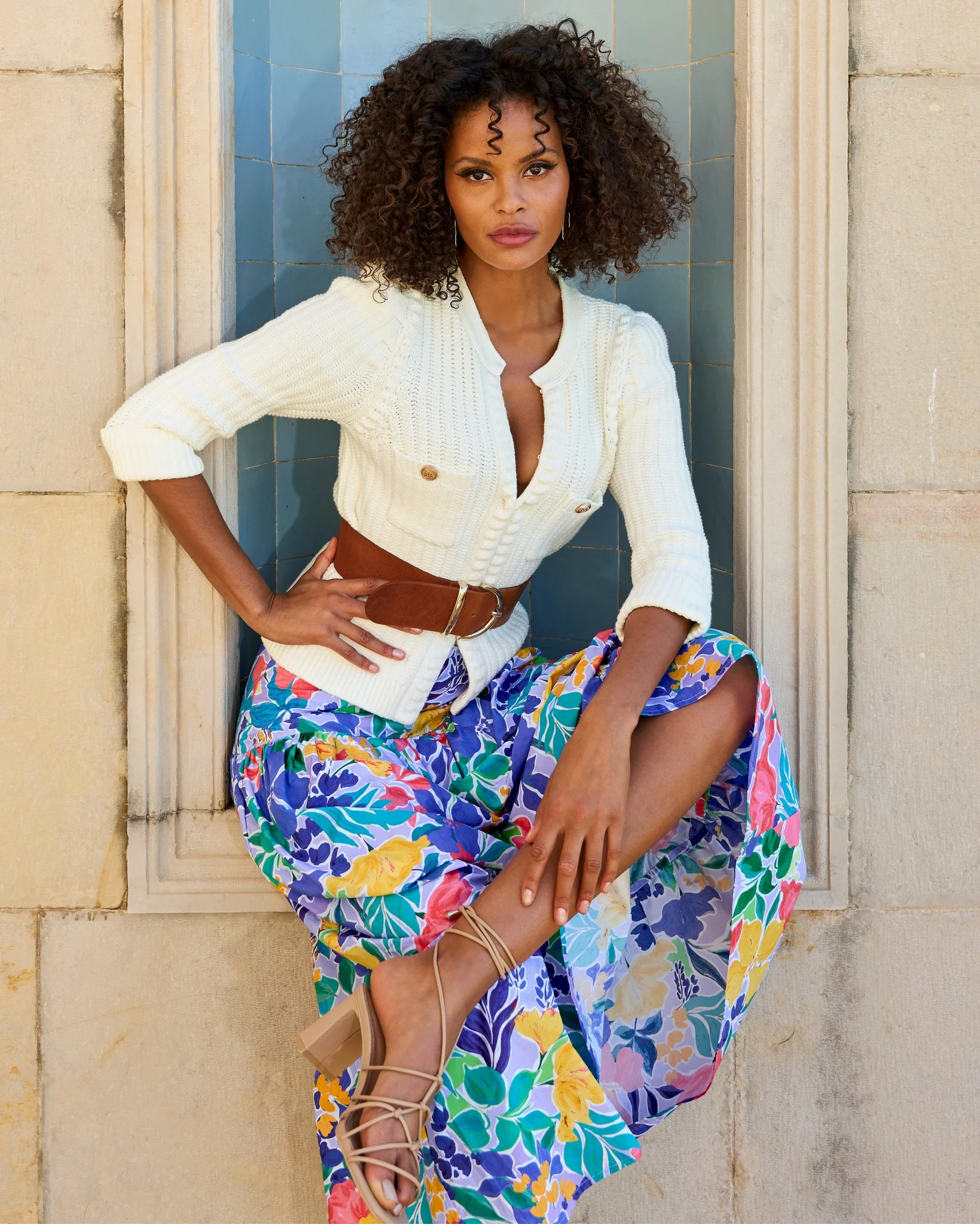 Wide Waist Leather Belt Brown