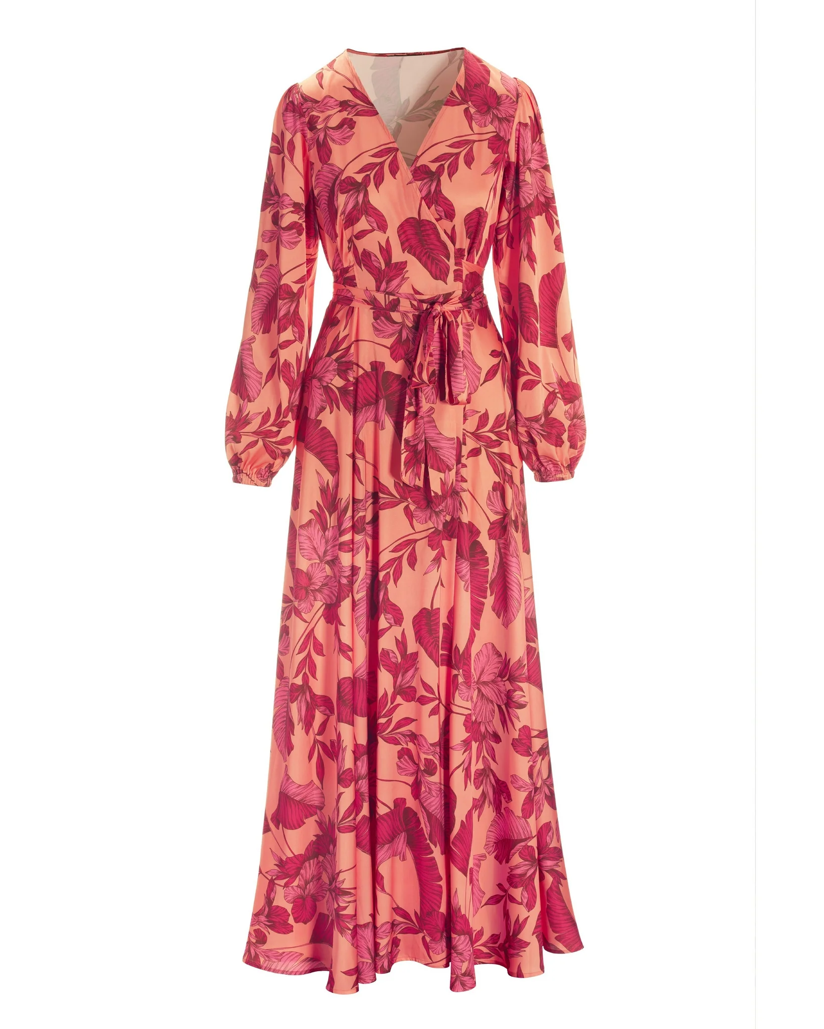 Tropical Nights Print Wrap Maxi Dress Pink