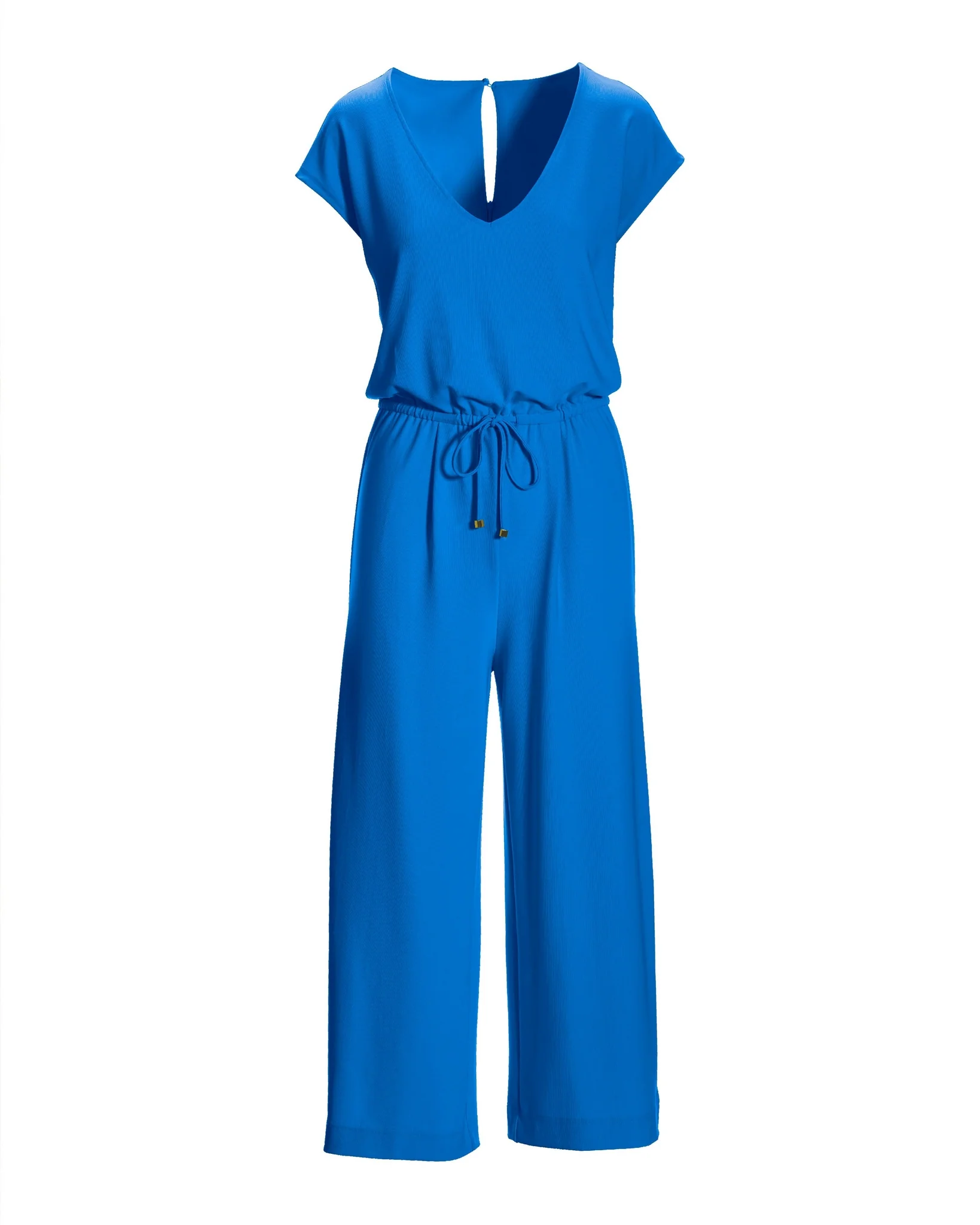 Beyond Travel Crop Drawstring Waist Jumpsuit Indigo Bunting