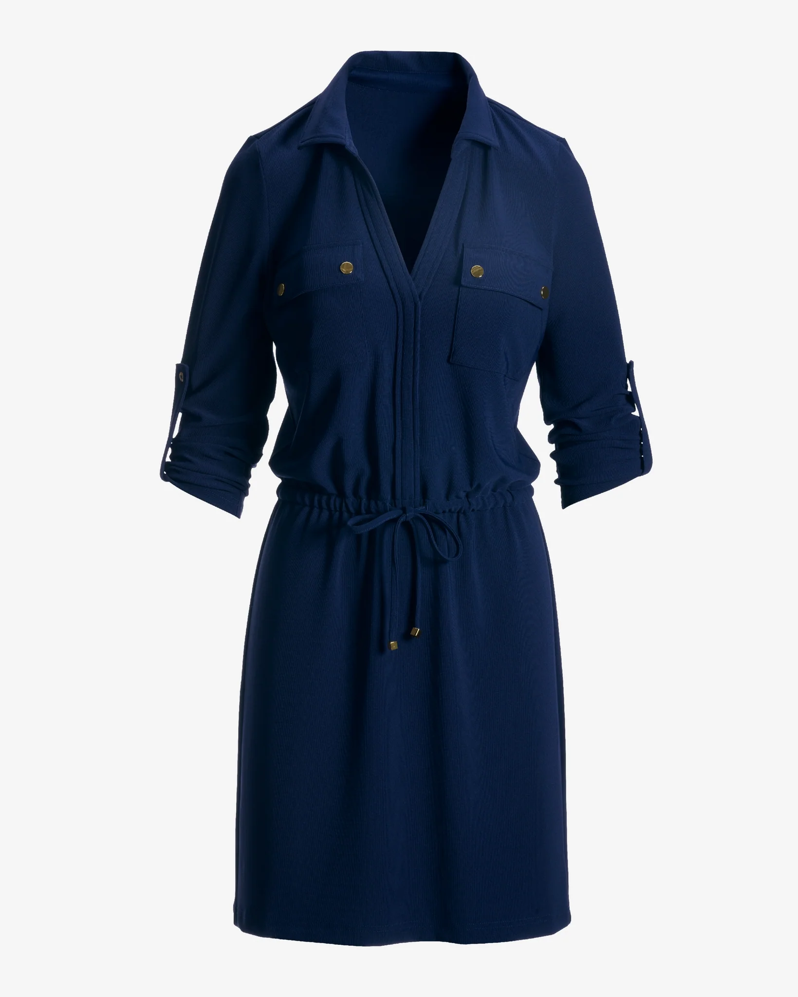 Beyond Travel Long Sleeve Chic Drawstring Utility Dress Maritime Navy