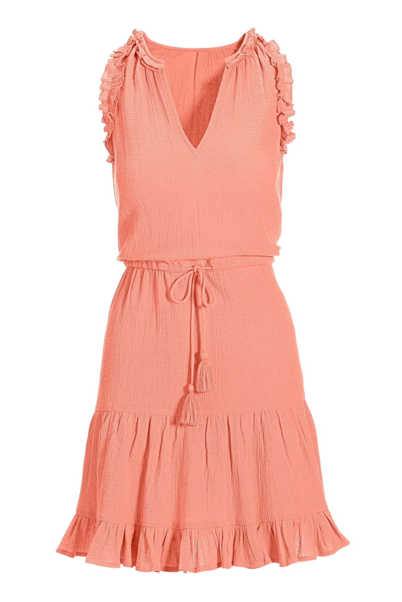 Tiered Sleeveless Short Gauze Dress Pink