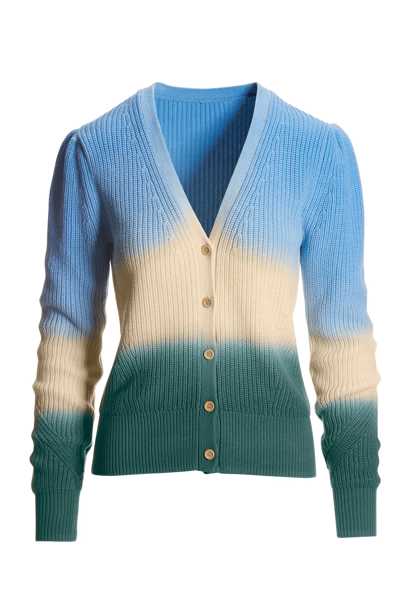 Tie Dye Puff Sleeve Shaker Stitch Cardigan Multi