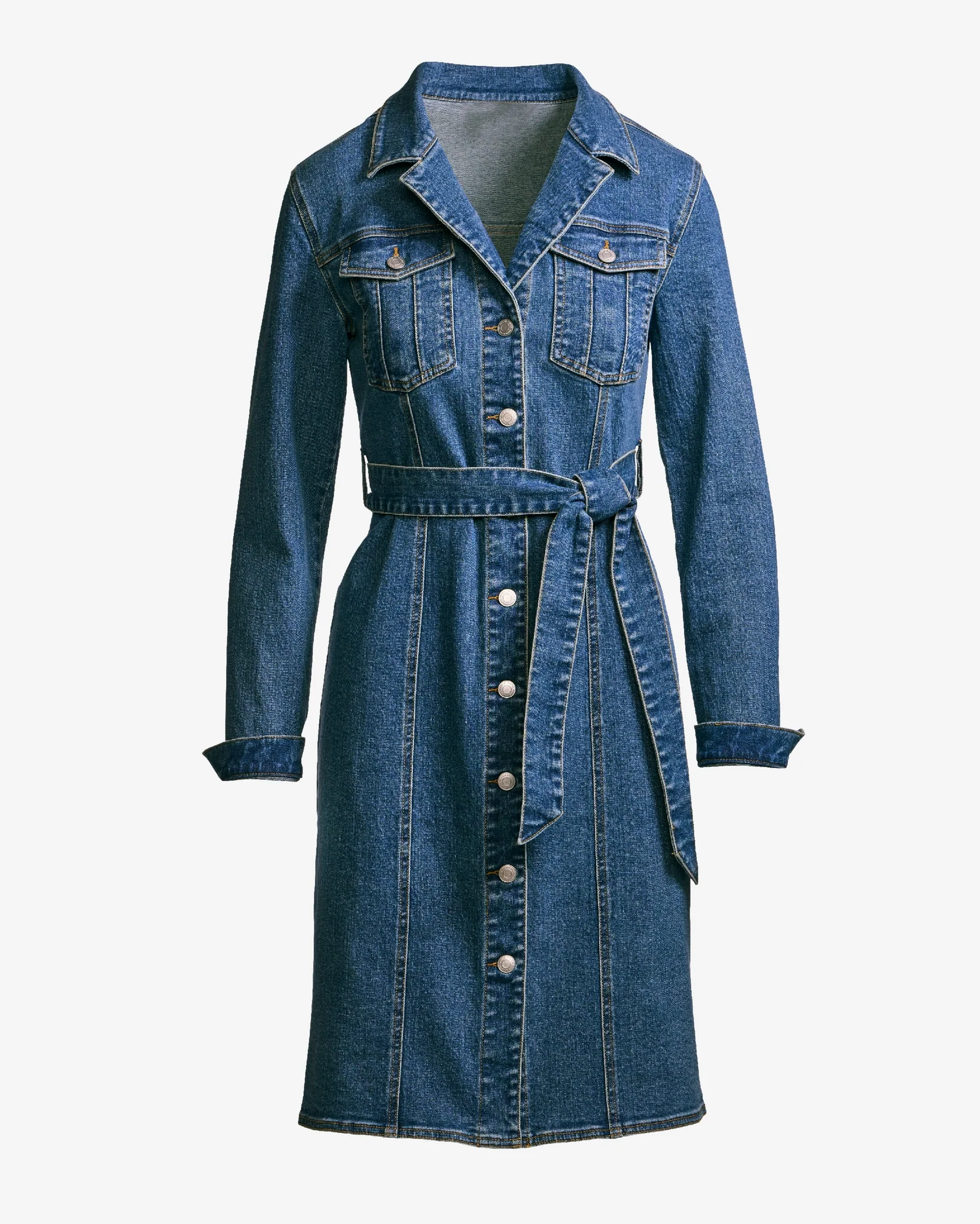 Tie Waist Denim Dress Medium Wash
