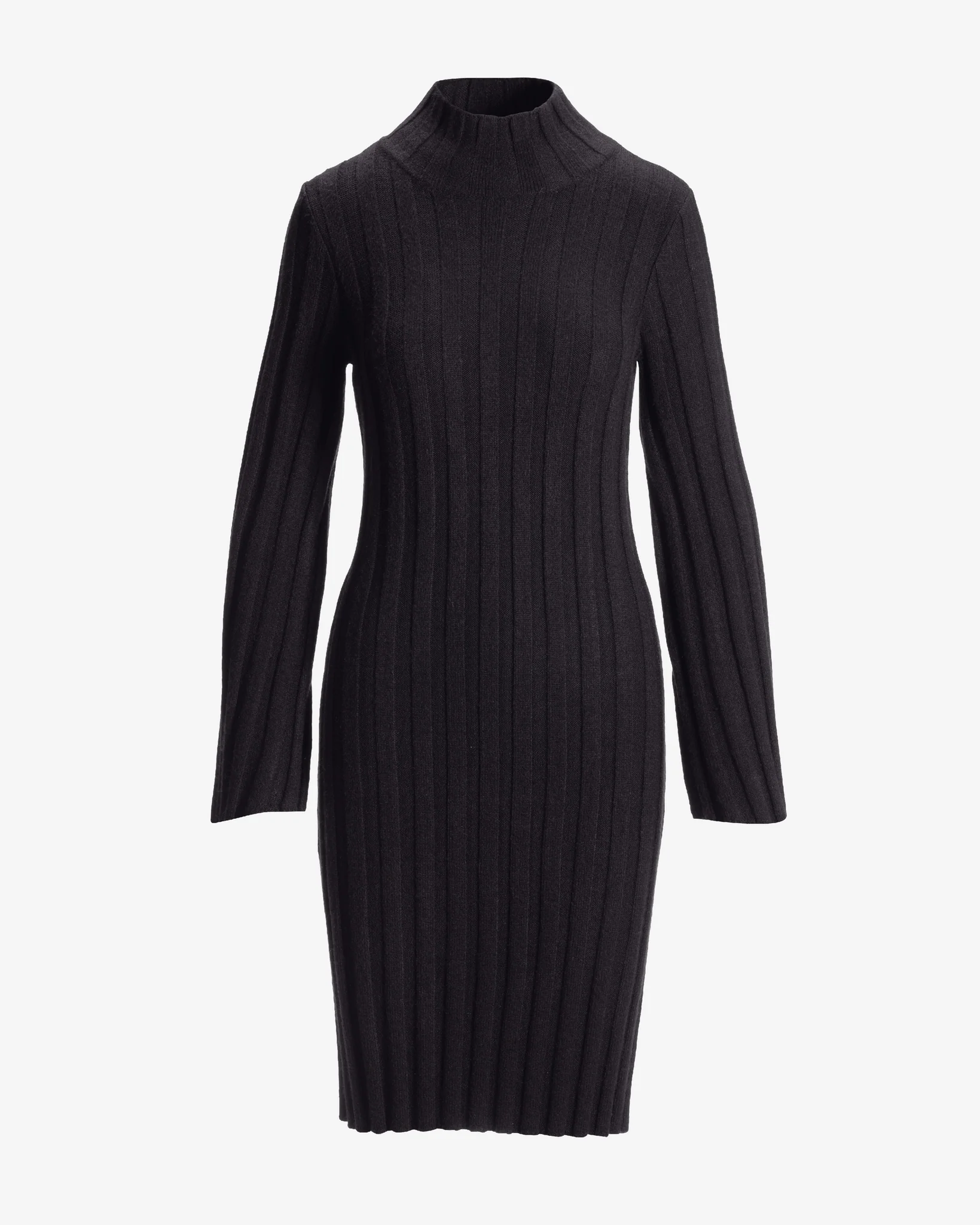 Turtleneck Bell Sleeve Wide Rib Sweater Dress Black