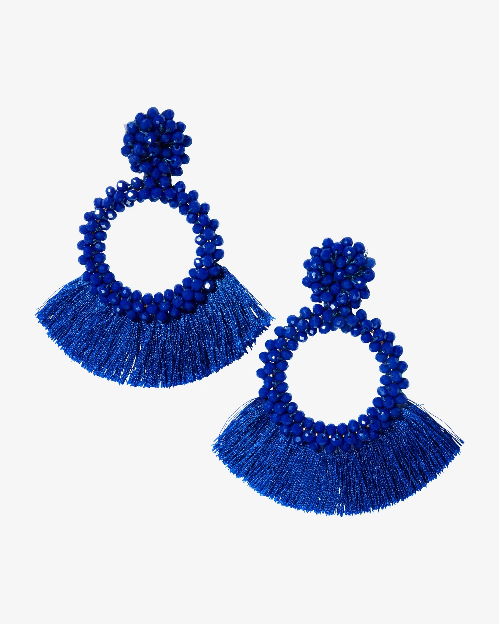 Beaded and Fringe Drop Earring Blue