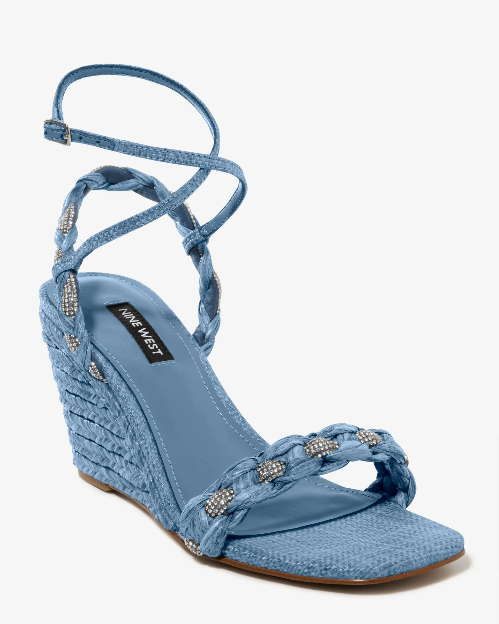 Braided Raffia Wedge Blue