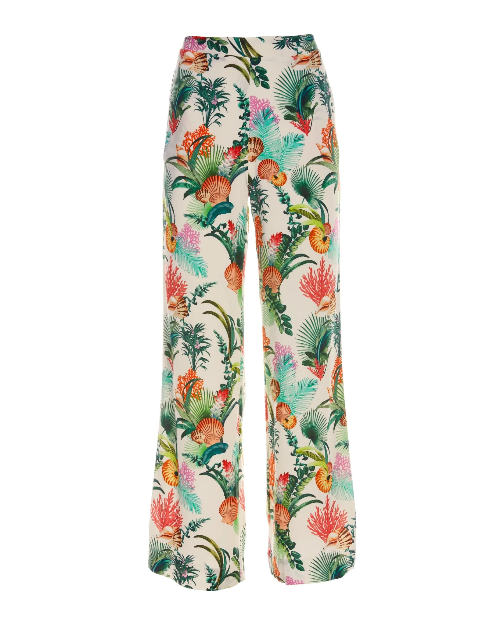 Tropical Oasis Printed Palazzo Pant Off White Multi
