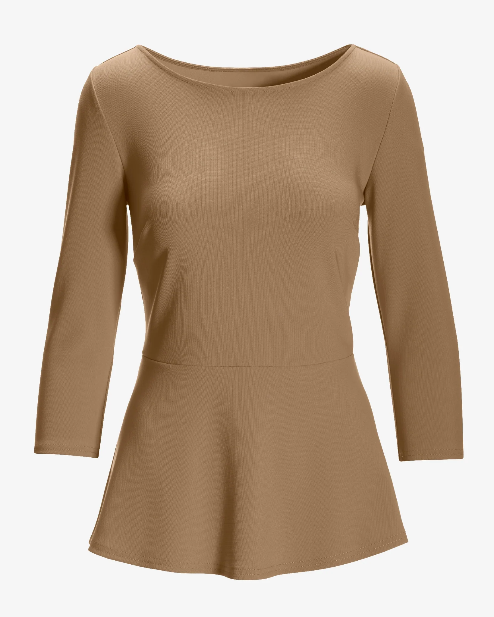Beyond Travel Ballet Neck Peplum Top Camel