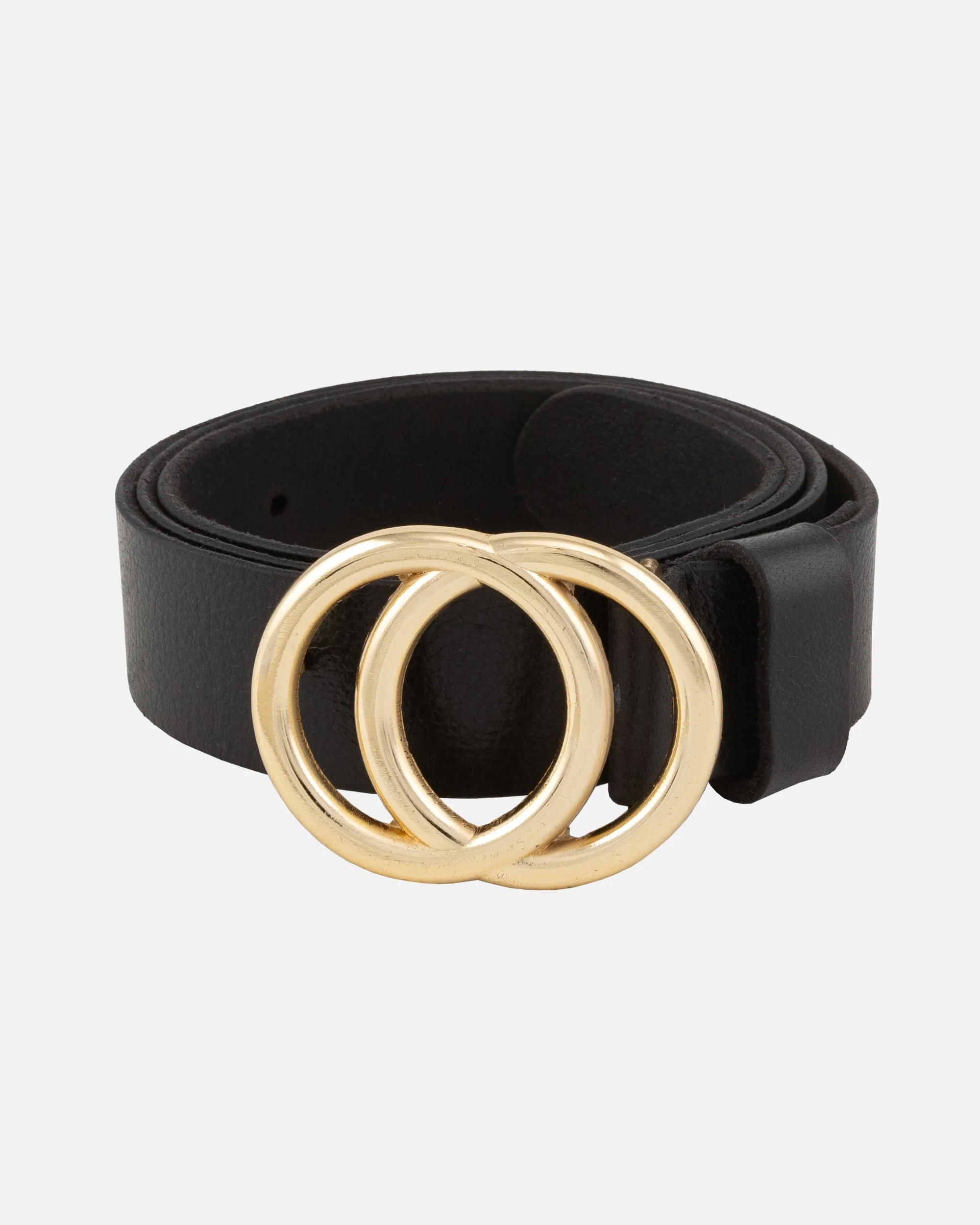 Caia | Double Ring Leather Belt with Gold Buckle