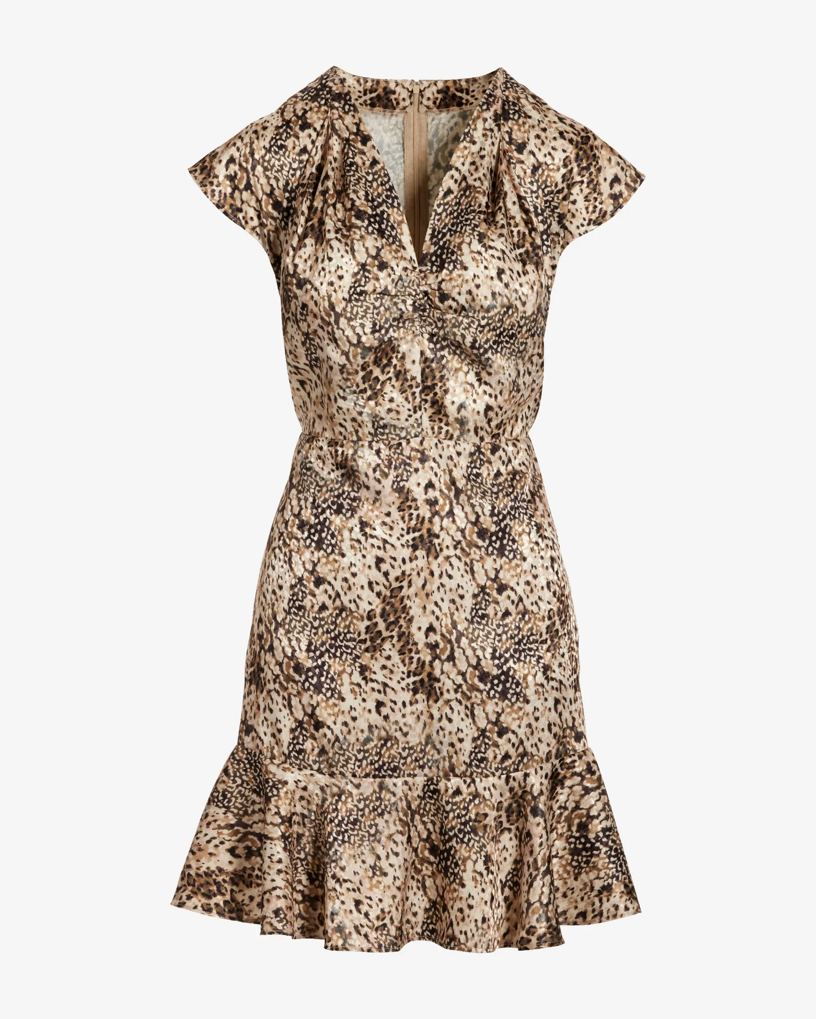 Abstract Animal Print Flounce Sleeve A Line Dress Abstract Animal