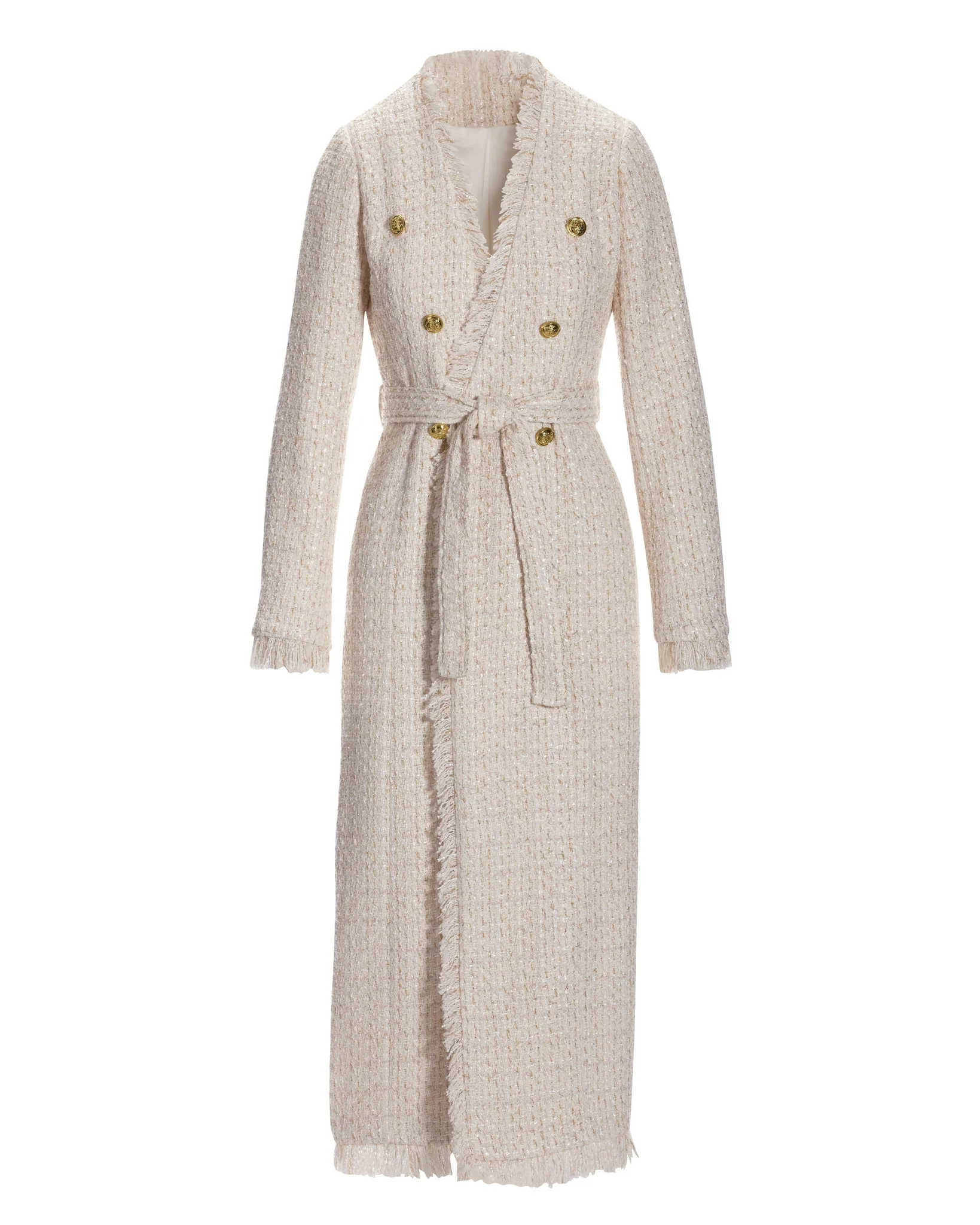 Tweed Metallic Tie Waist Duster Off White/Gold