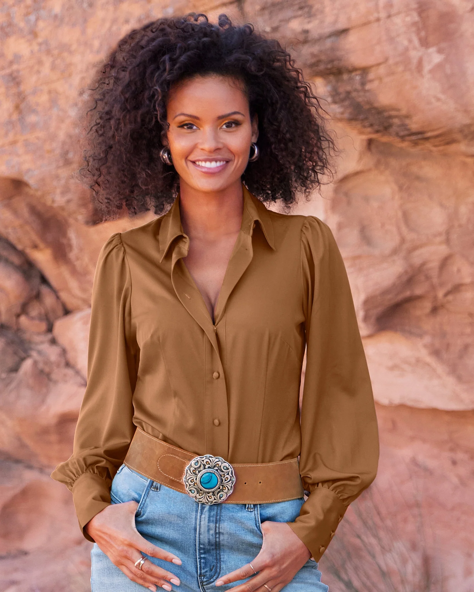 Victoria Chic Drama Sleeve Shirt Cognac