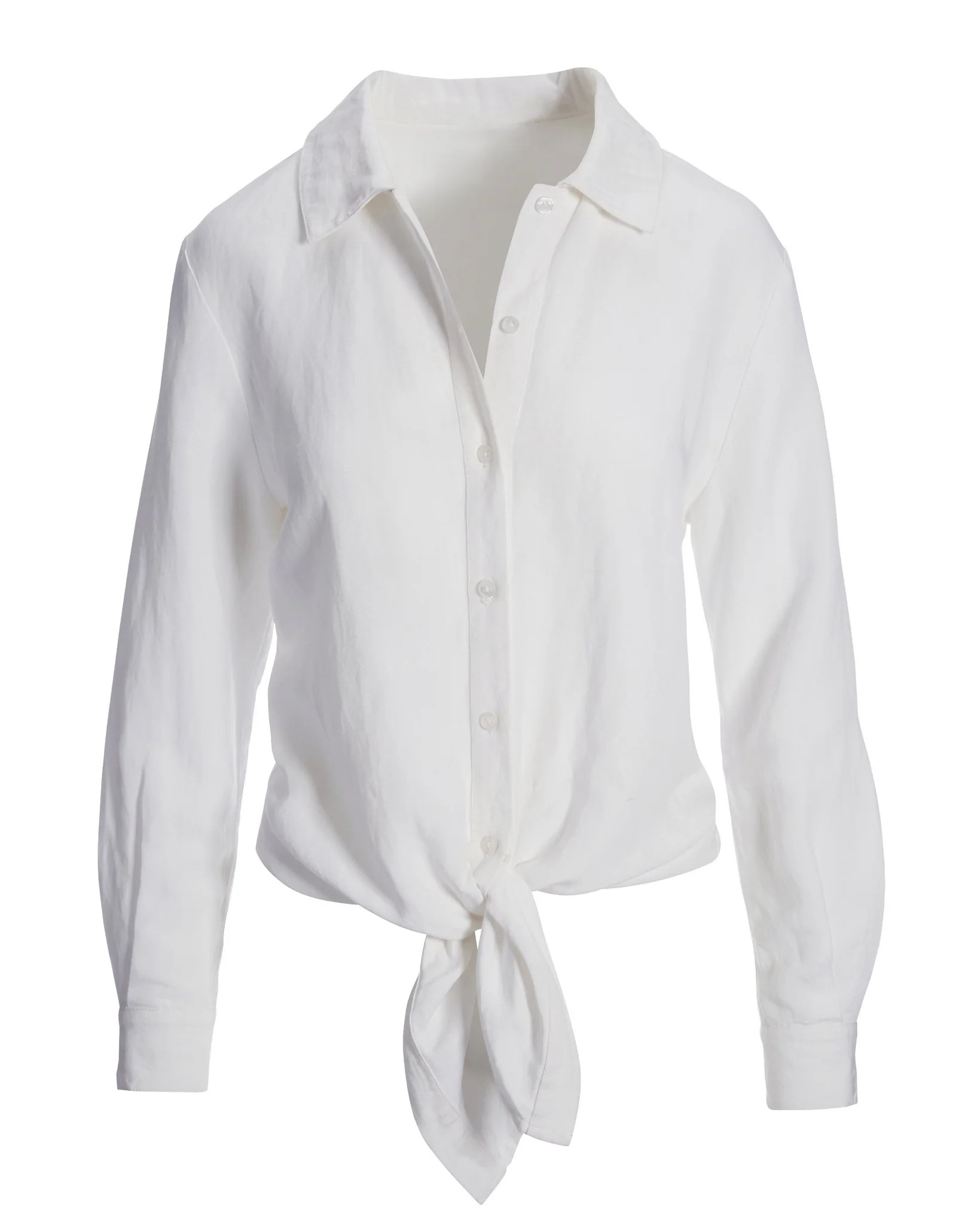 Tie Front Long Sleeve Linen Shirt White