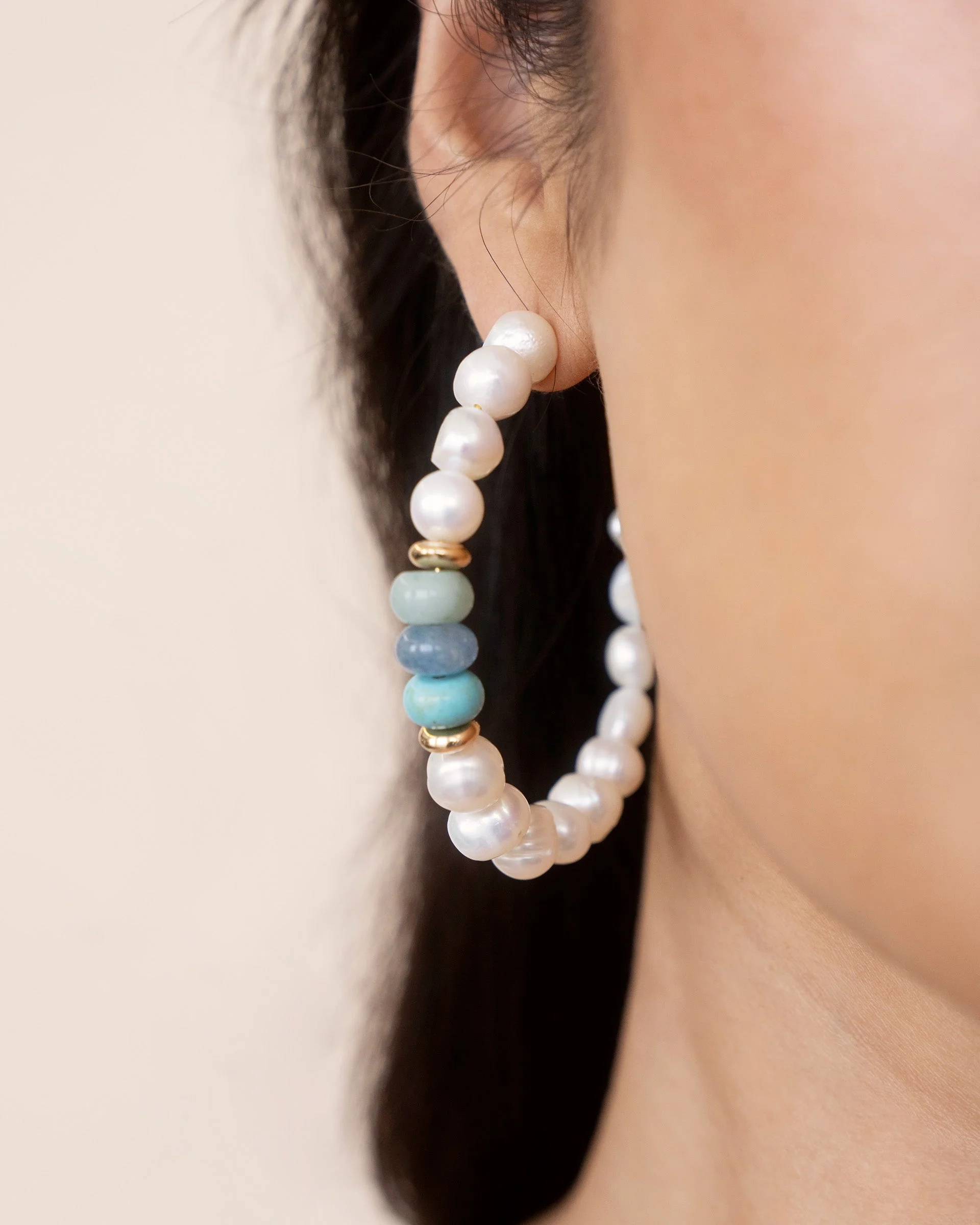 Beach Day Pearl and Gemstone Hoop Earrings