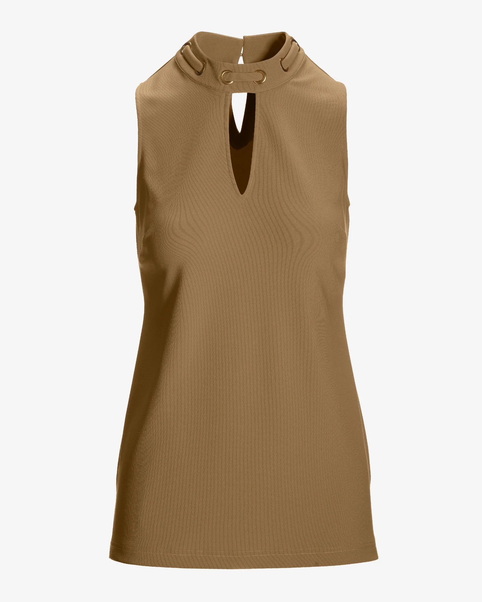 Beyond Travel Grommet Keyhole Tunic Top Camel