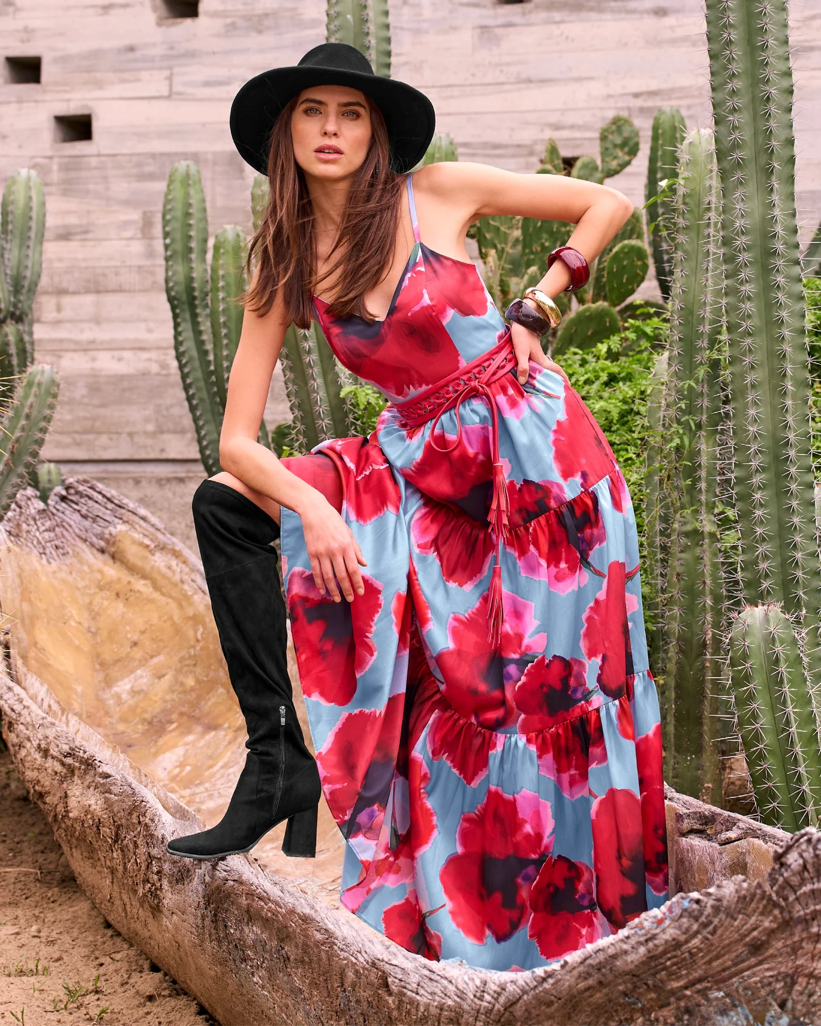 Watercolor Floral Tiered Maxi Gown Blue Multi