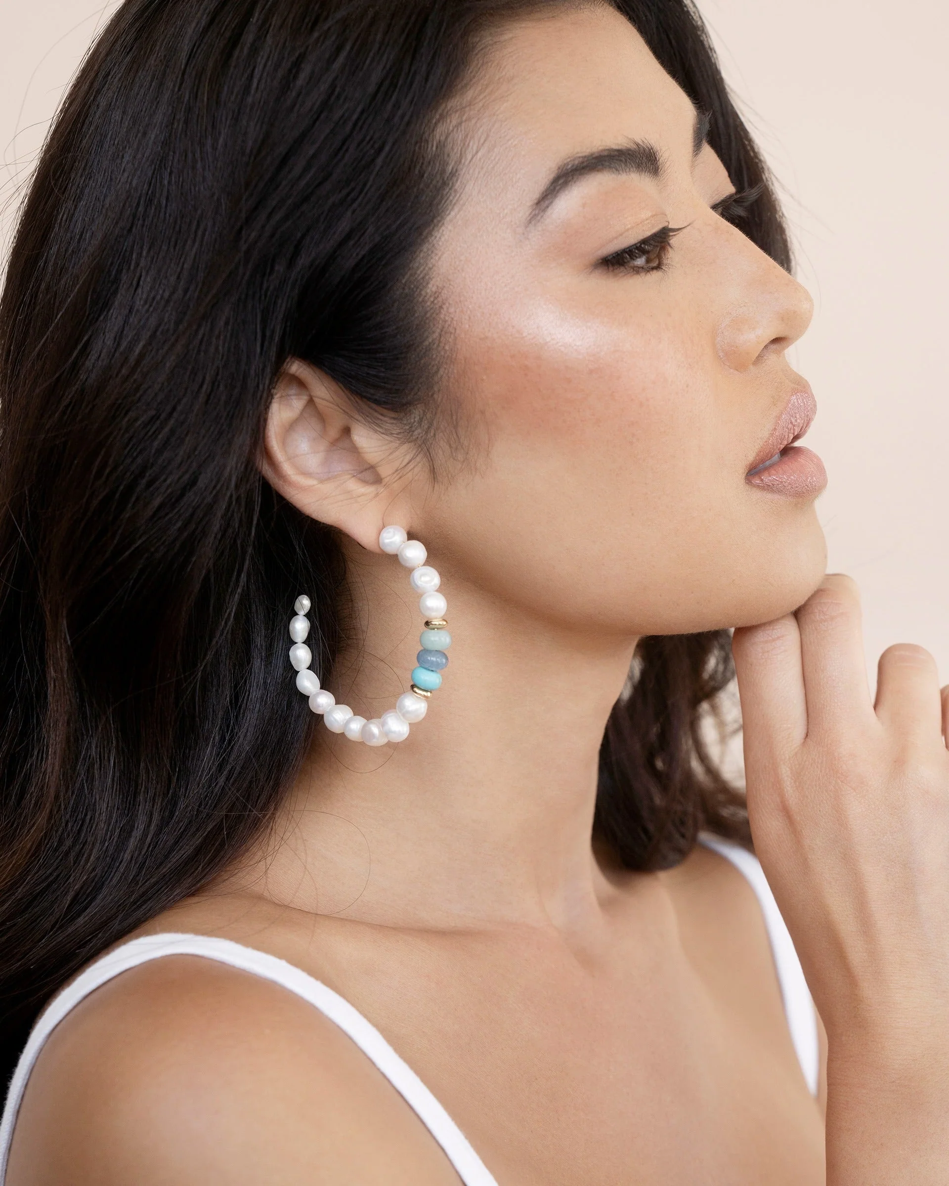 Beach Day Pearl and Gemstone Hoop Earrings