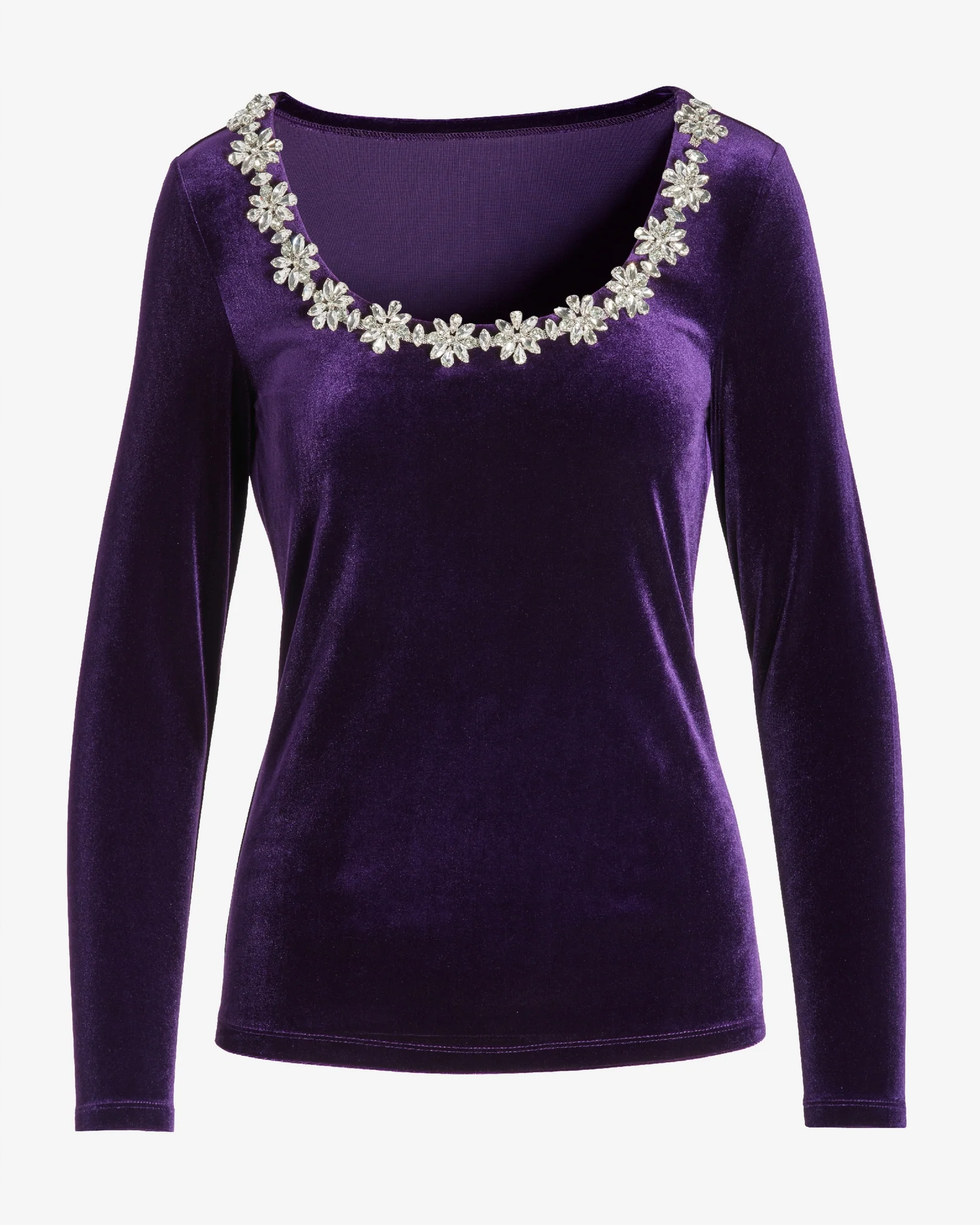 Velvet Scoop Neck Embellished Top Purple