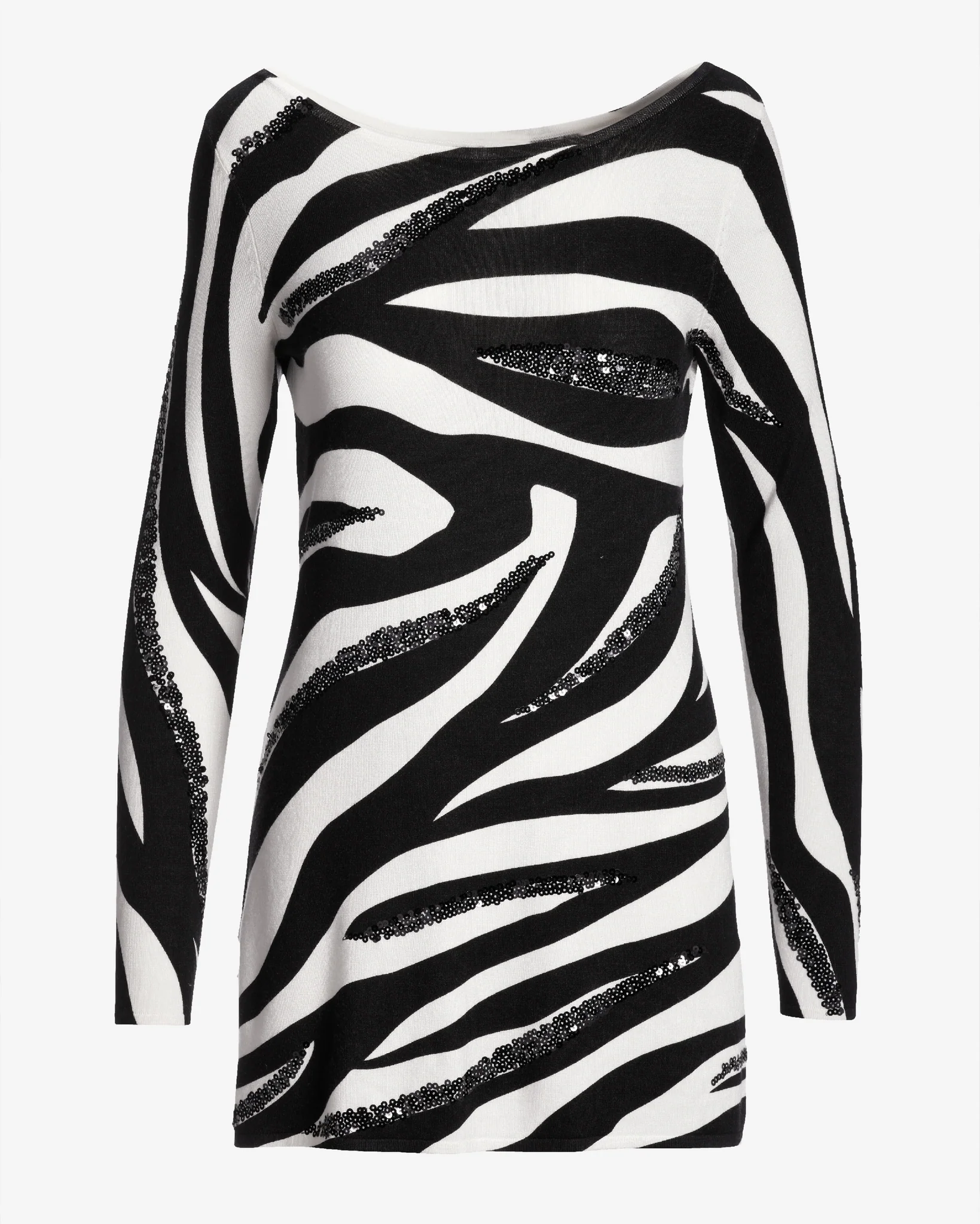 Zebra Shine Boatneck Tunic Sweater Black/White