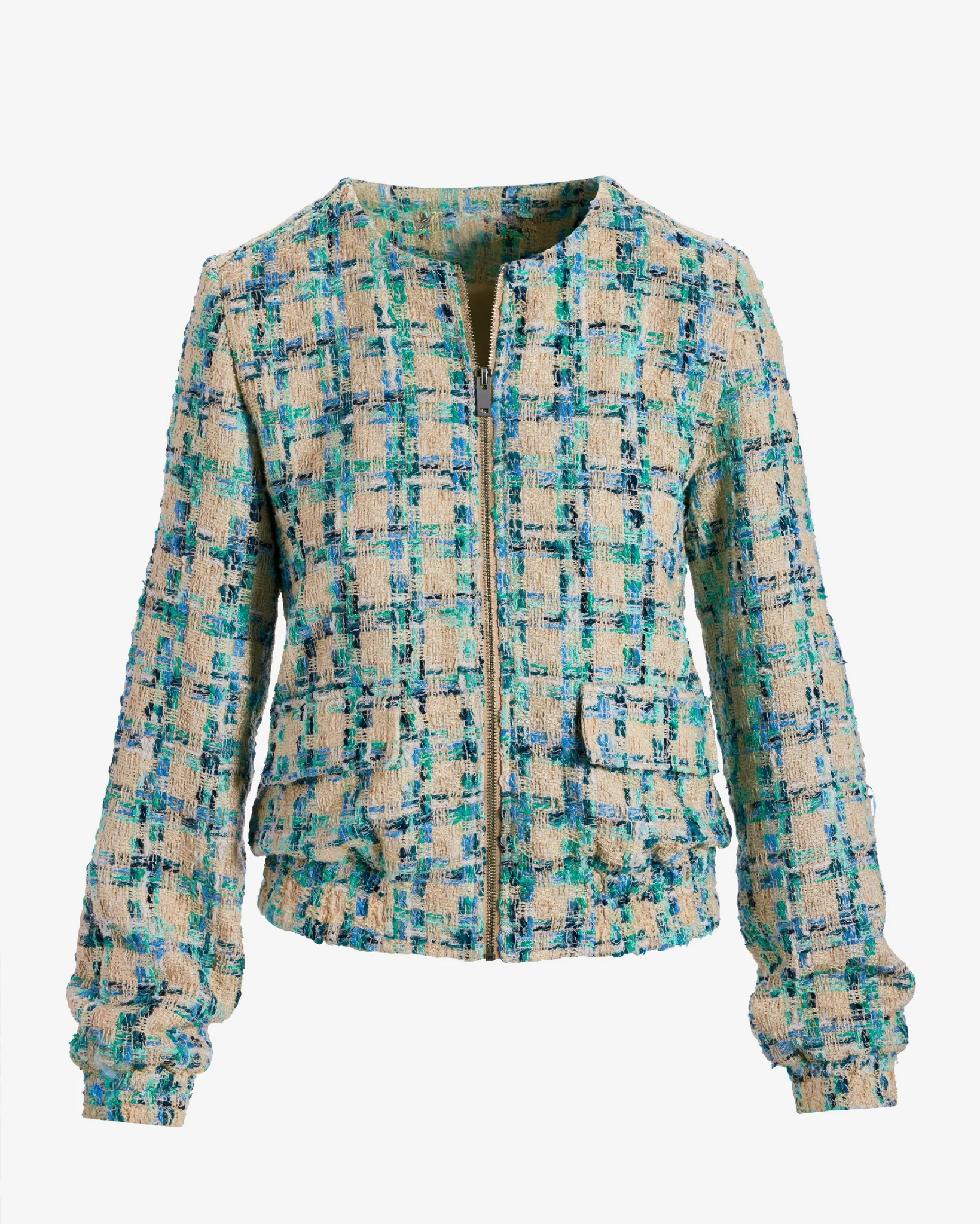 Tweed Bomber Jacket Tan Multi