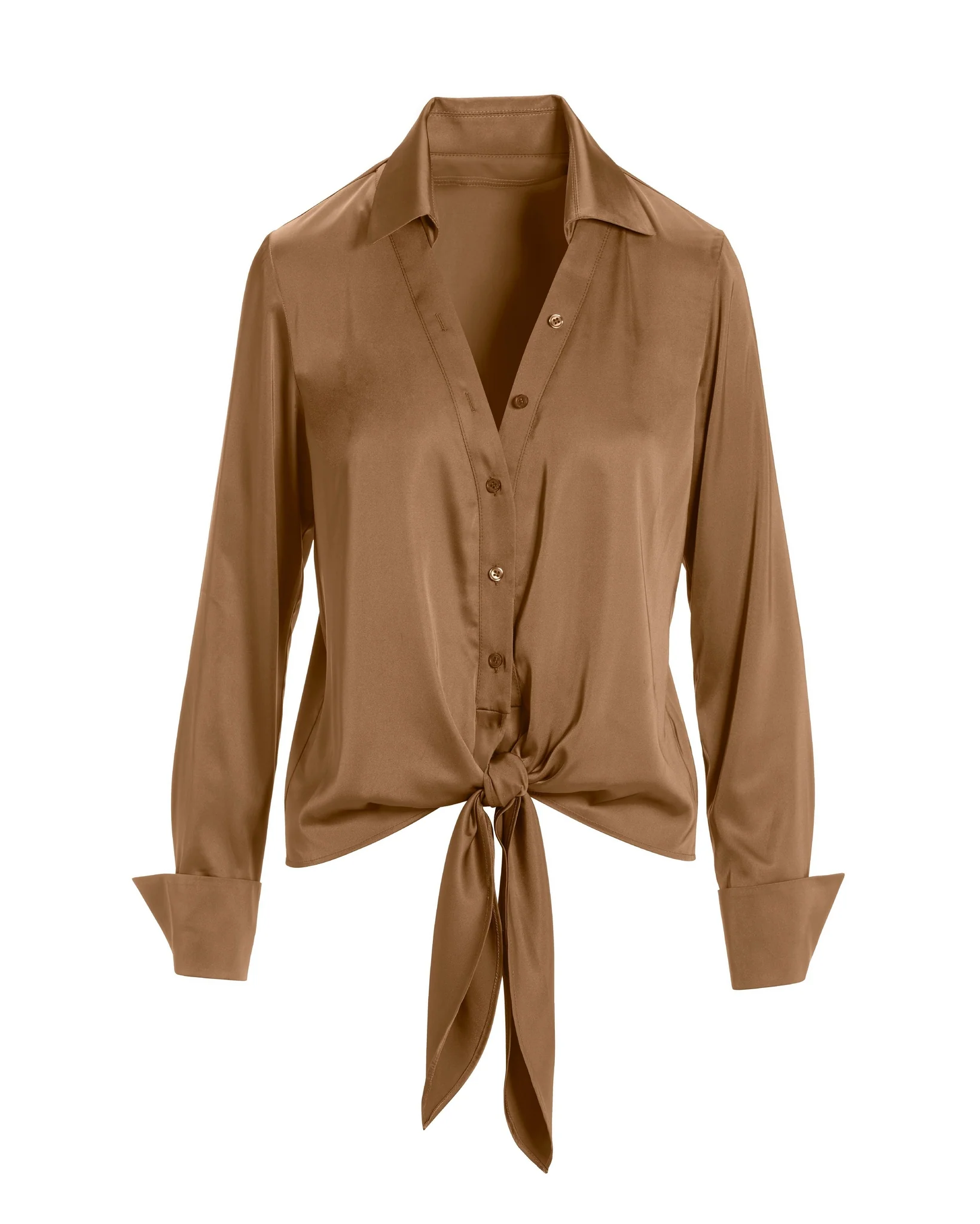 Tie Front Button Up Charmeuse Blouse Thrush