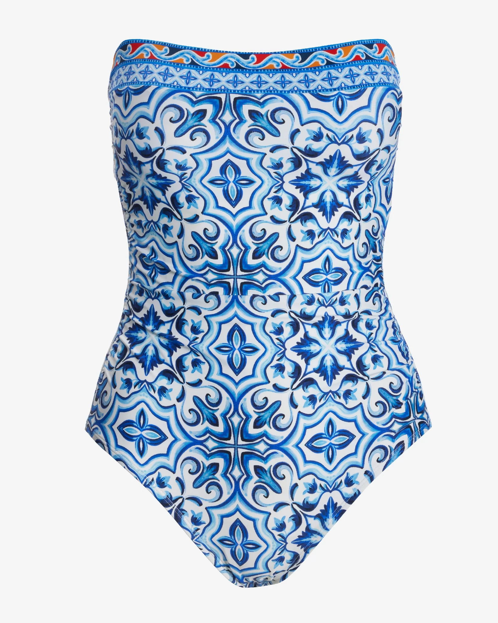 Tile Print Bandeau One Piece Blue/White
