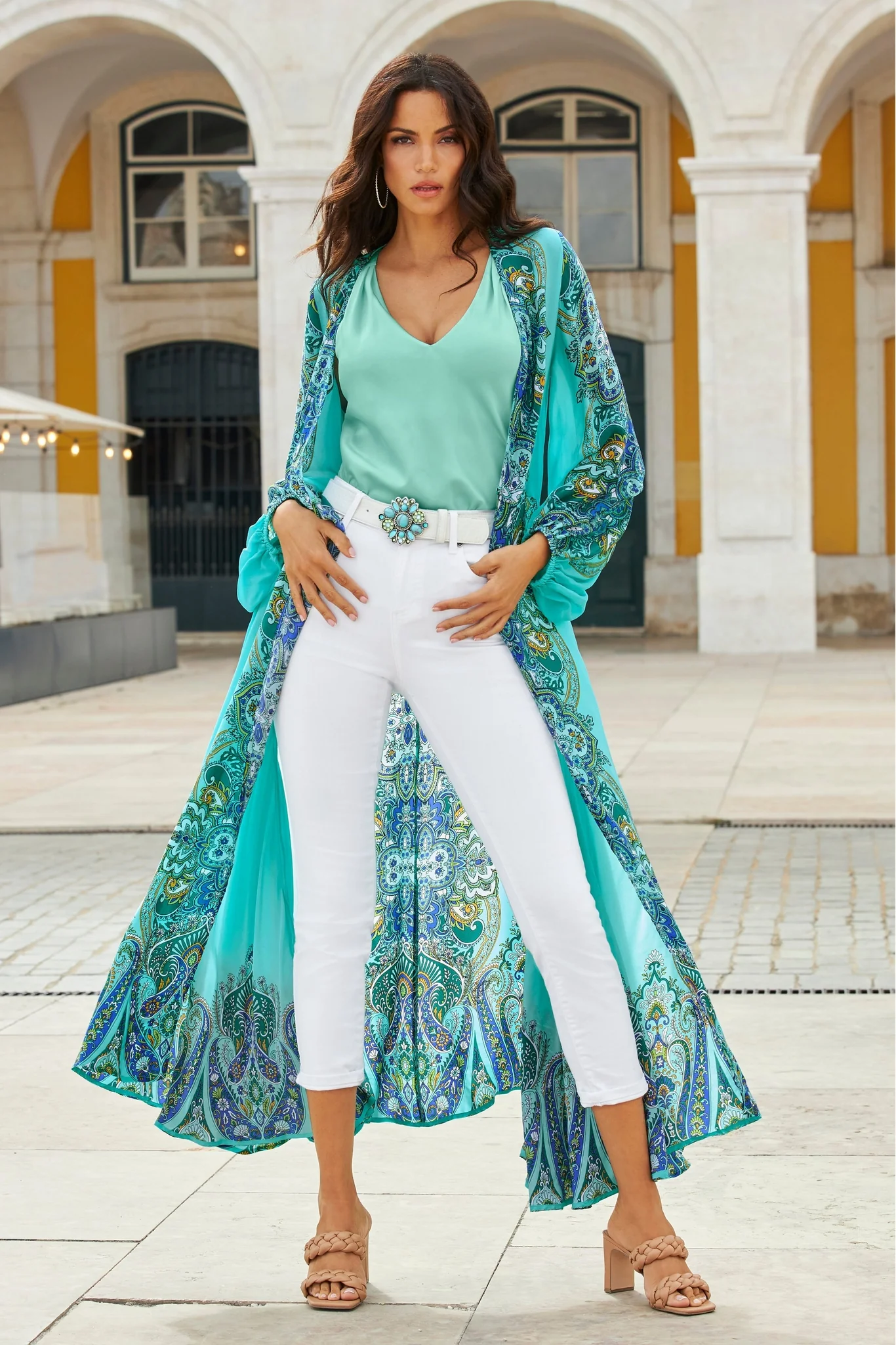 Woven Braided Block Heel Tan