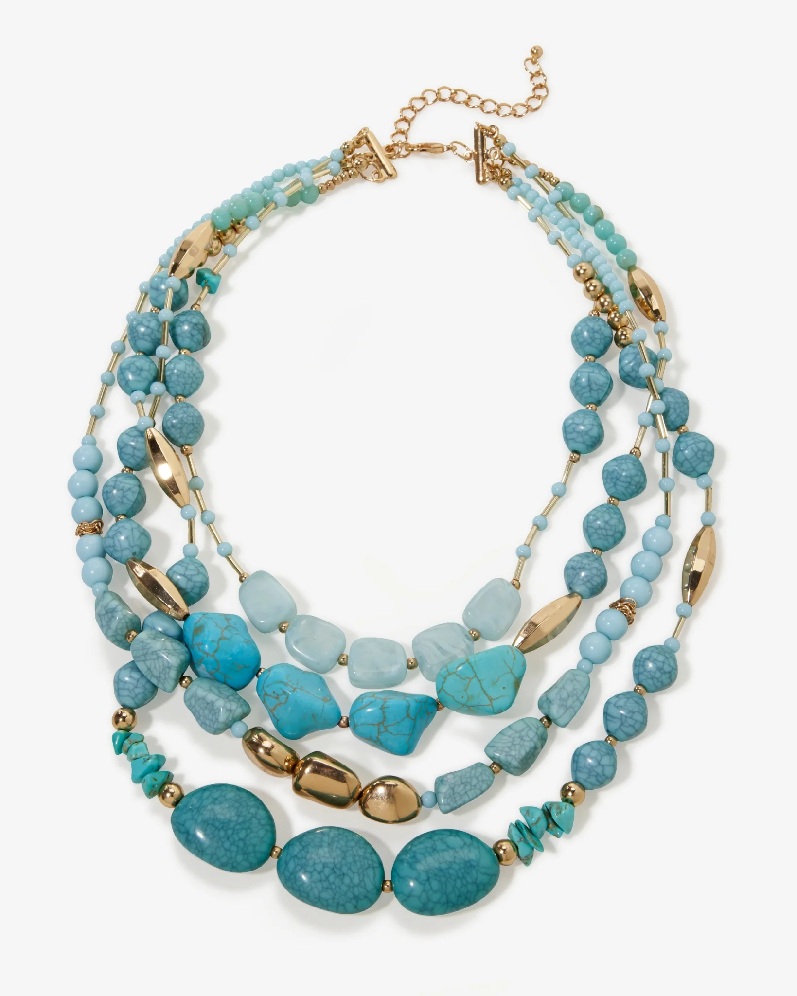 Turquoise and Gold Bead Layered Necklace Turquoise/Gold