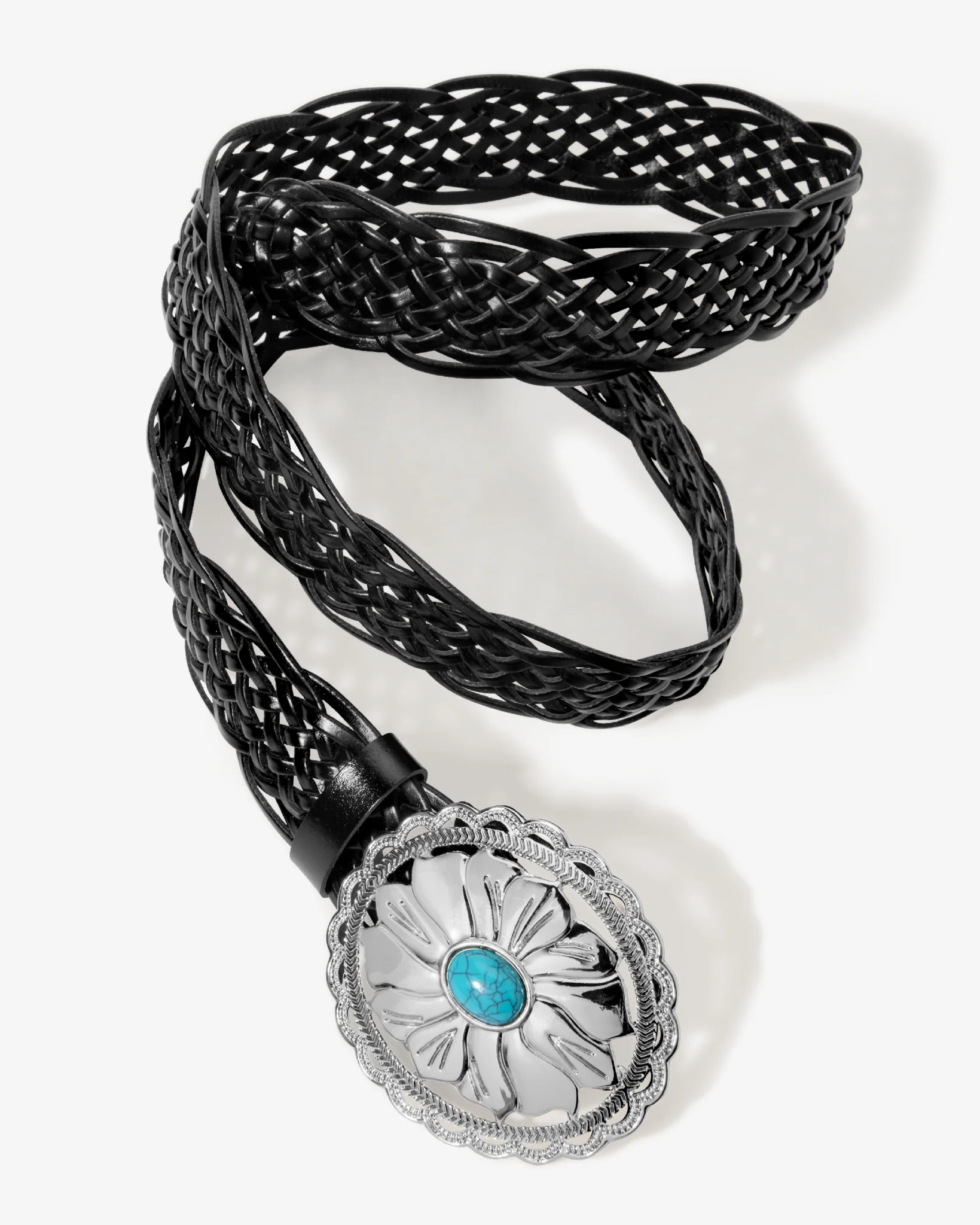 Woven Turquoise Stone Belt Black