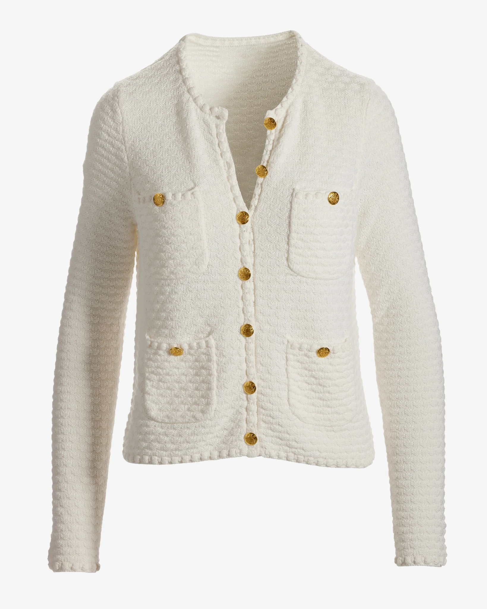 Button Detail Pocket Sweater Cardigan Off White