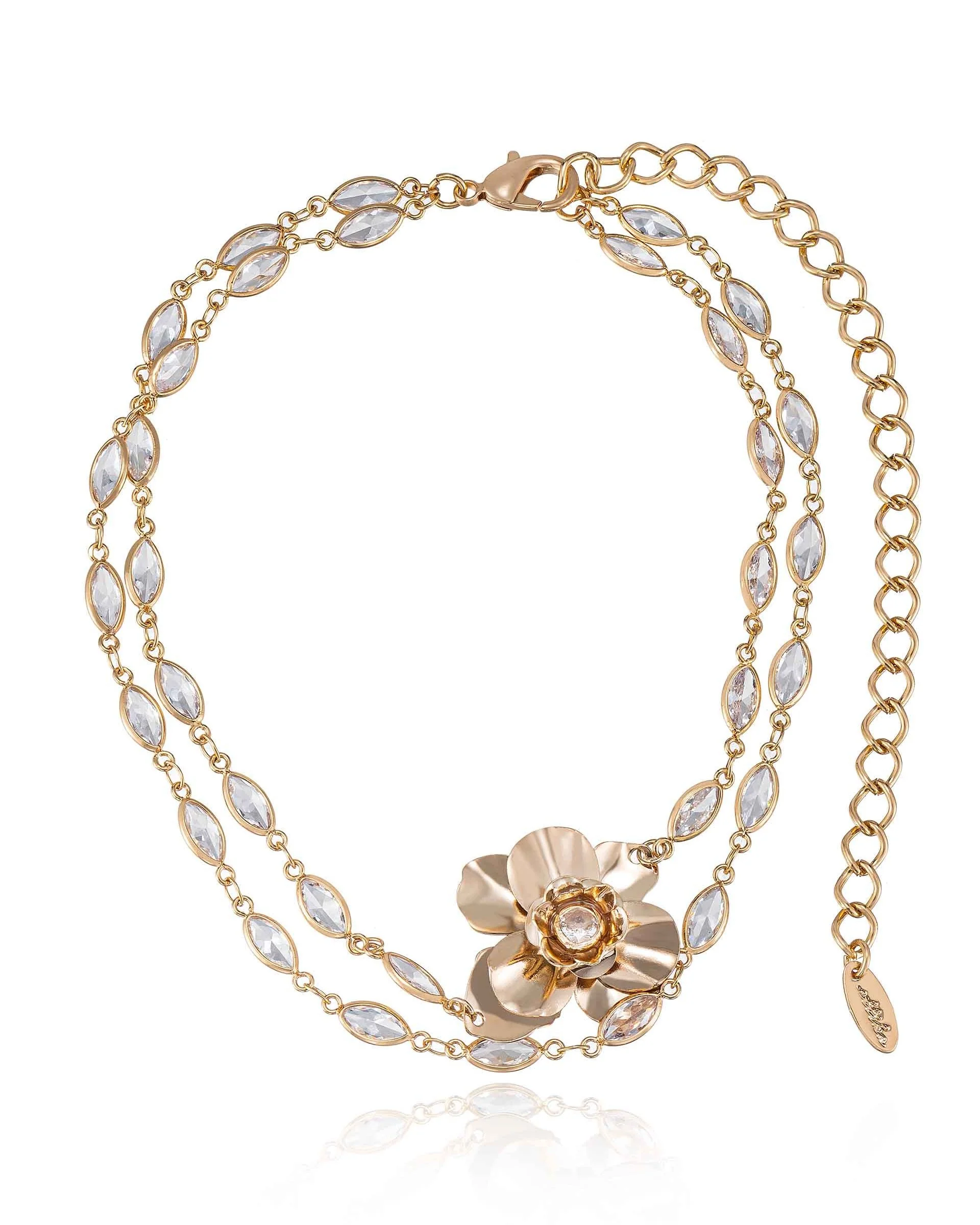 Bezel Crystal Layered Flower Necklace