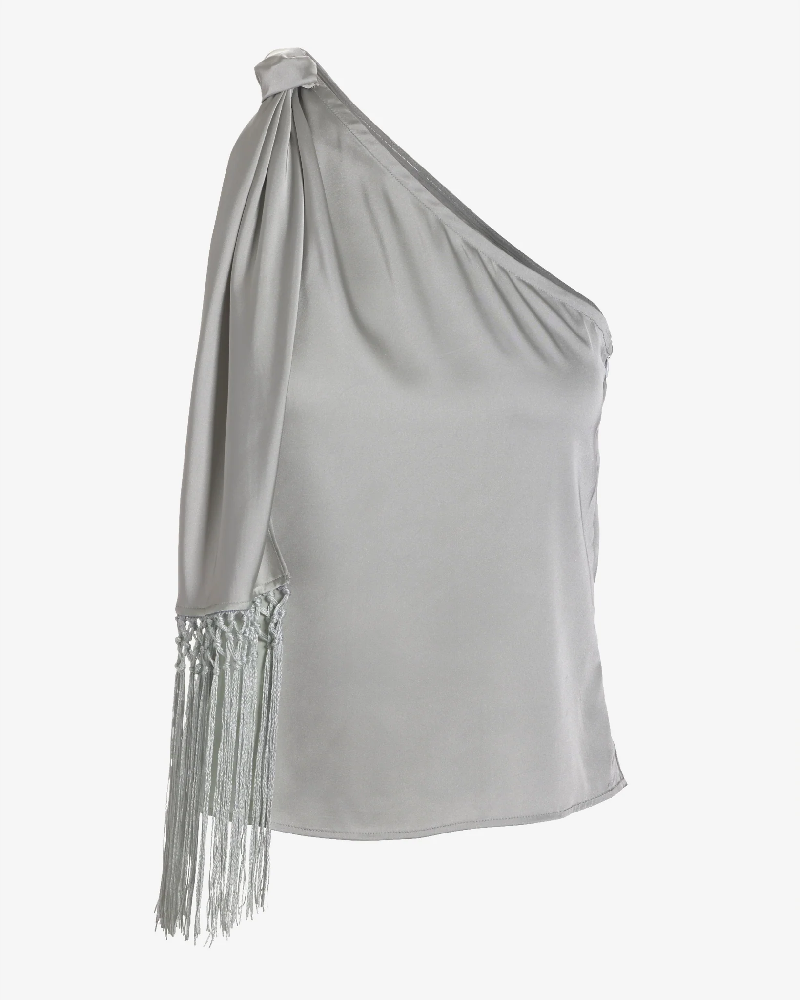 Charmeuse Fringe One Shoulder Blouse Silver
