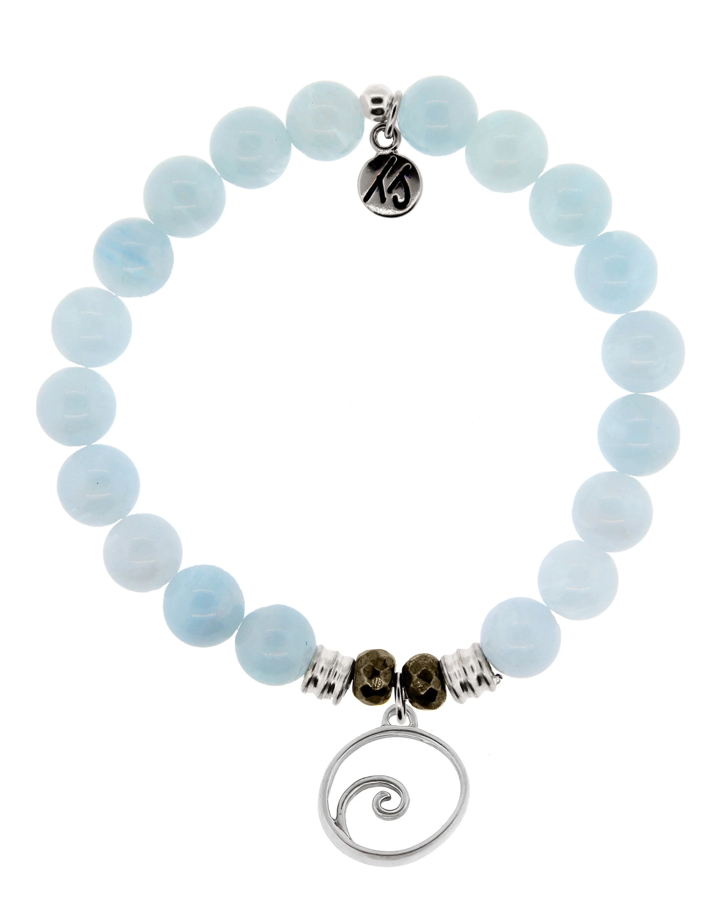 Blue Aquamarine Gemstone Bracelet with Wave Sterling Silver Charm