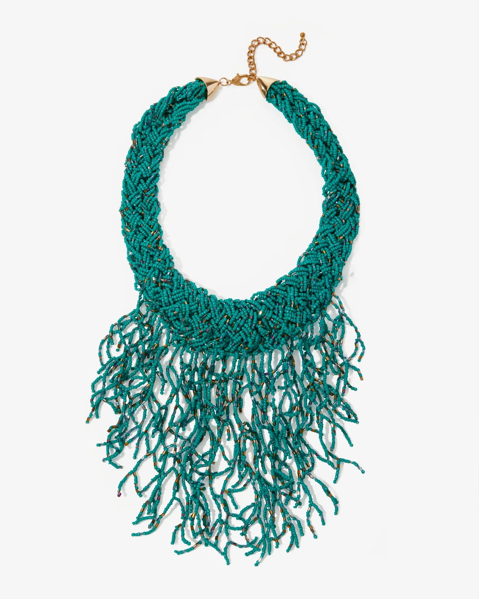 Turquoise Beaded Fringe Necklace Turquoise